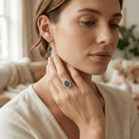 Opal Ring & Earrings Set - Australian Opal Cutters and Pearl Divers