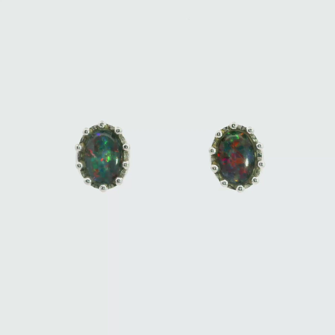 Triplet Opal Earrings in 925 Sterling Silver - Multicolour