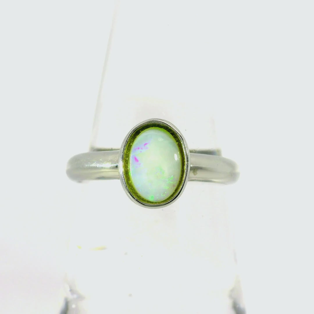 Light Opal Ring in 925 Stainless Steel - Green-Blue