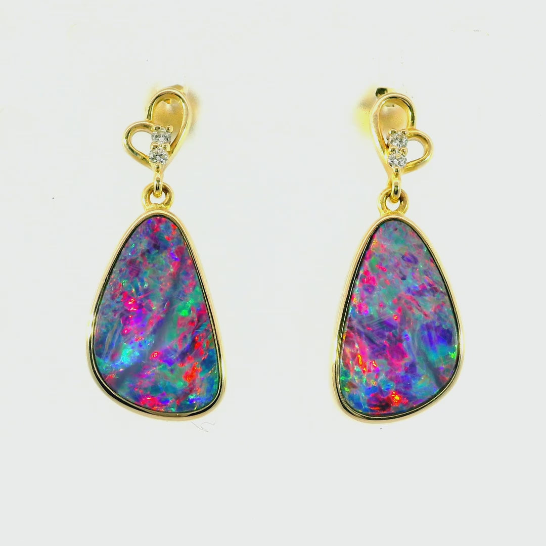Doublet Opal Earrings in 14K Yellow Gold (Multicolour)