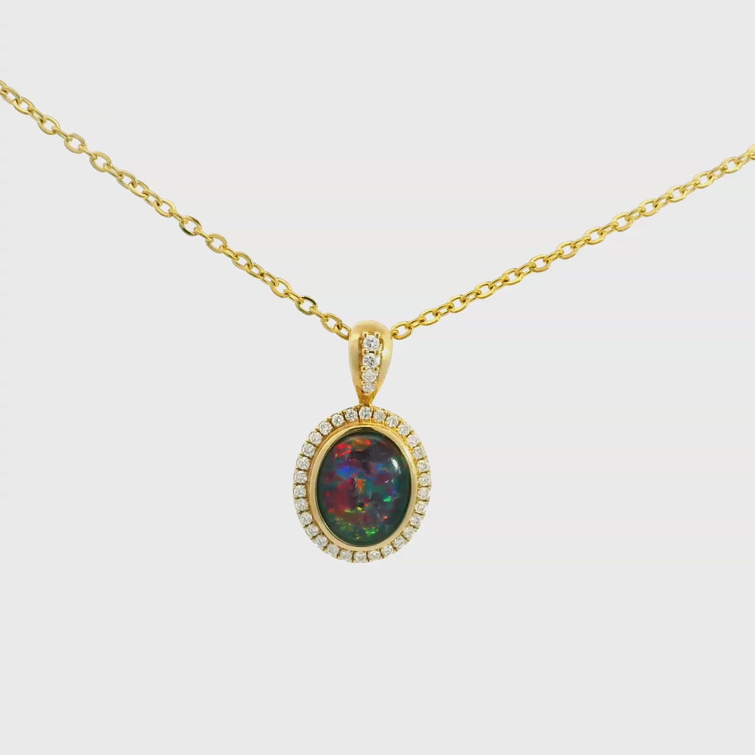 Triplet Opal Pendant in 14K Yellow Gold - Green-Blue