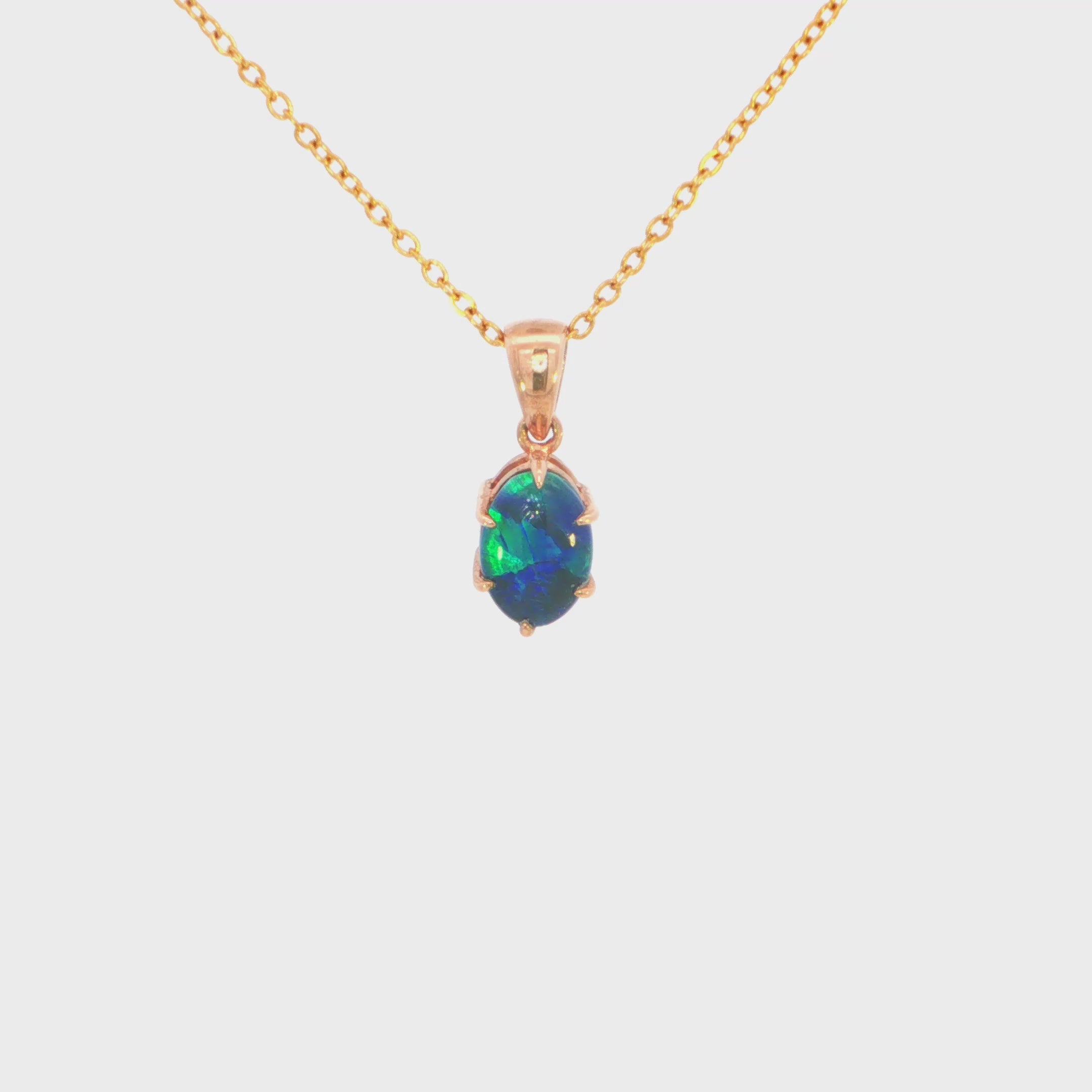 Australian Triplet Opal Pendant set in 9K Rose Gold - Green-Blue