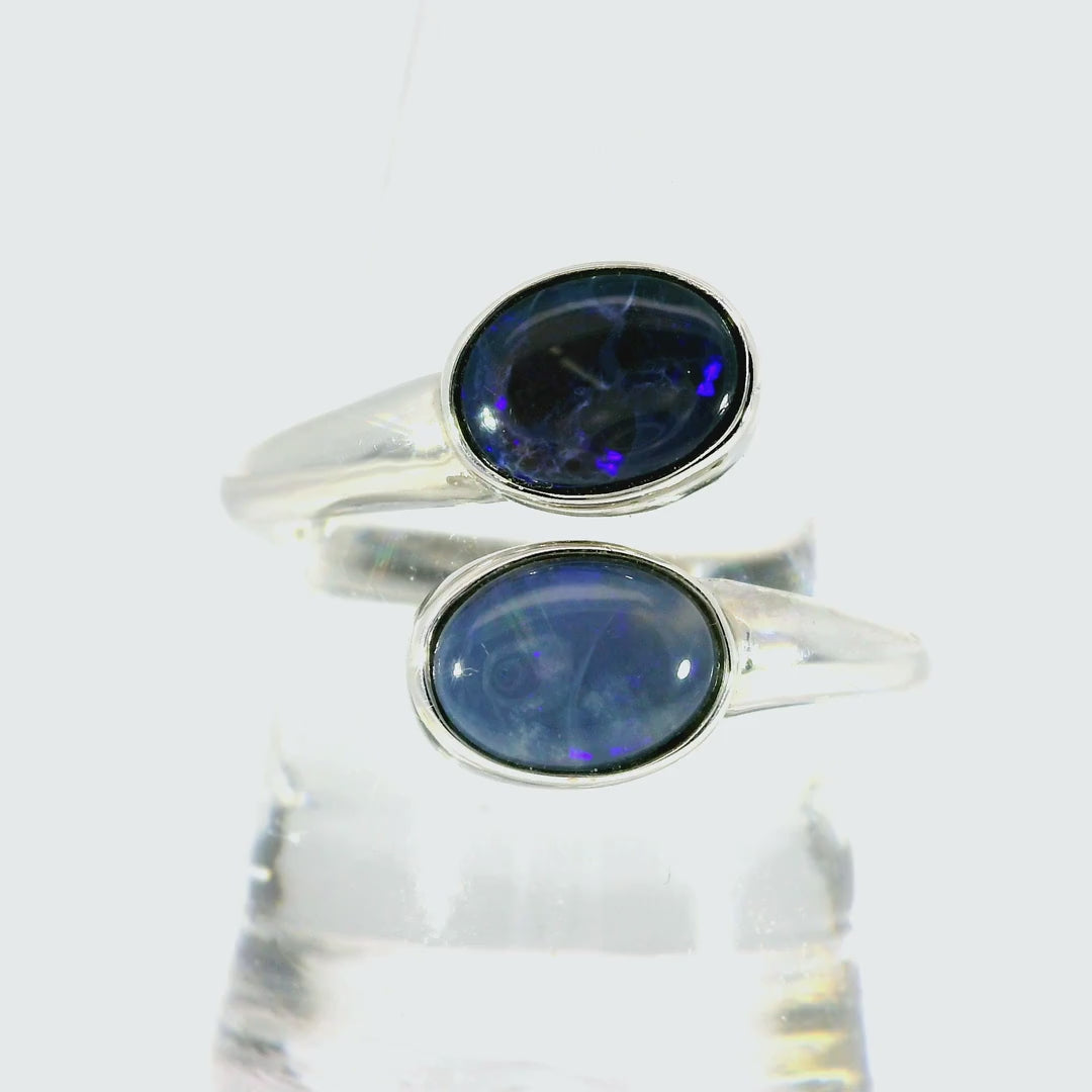 Black Opal Ring In 925 Sterling Silver - Green-Blue