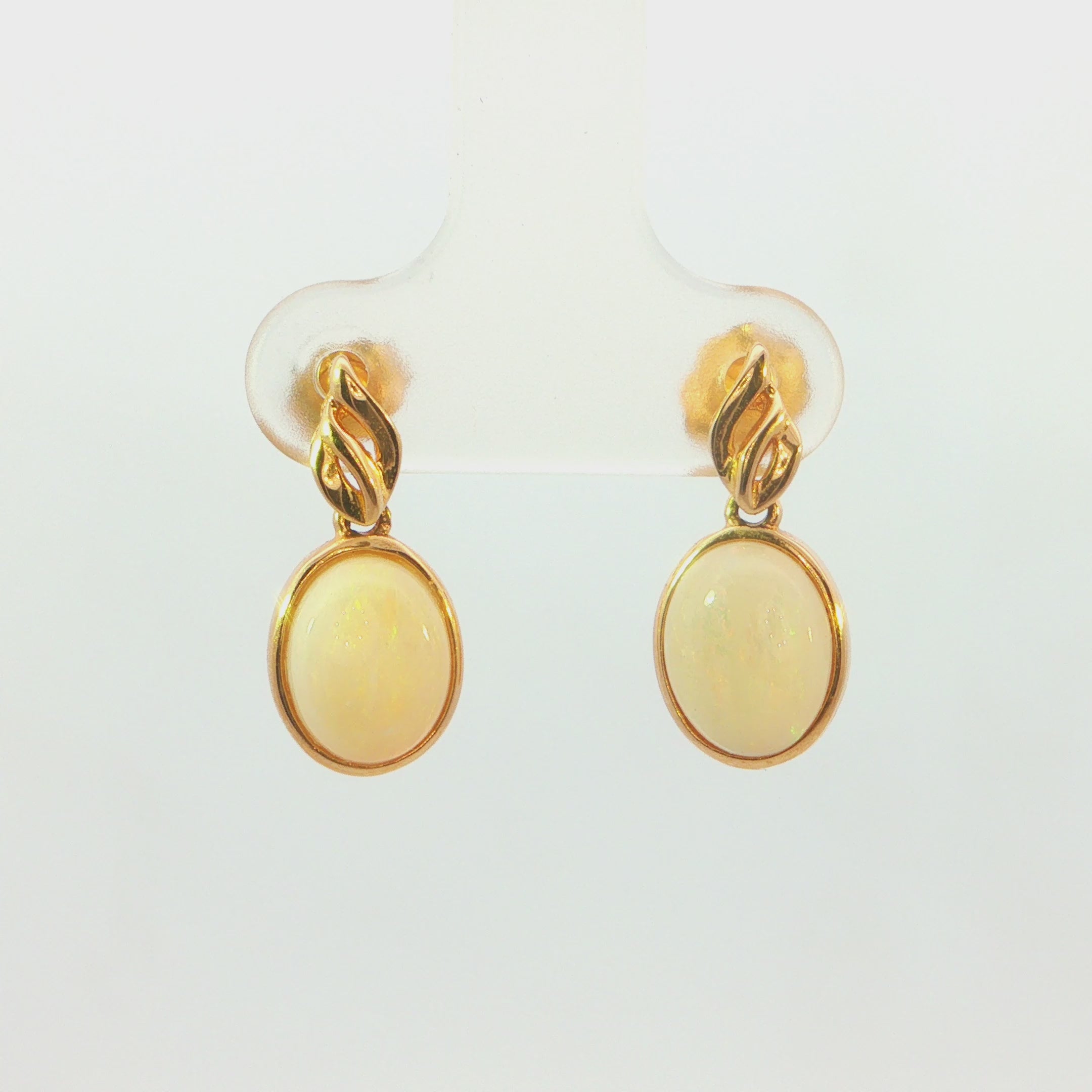 Australian Light Opal Earrings Set in 14K Yellow Gold - Multicolour