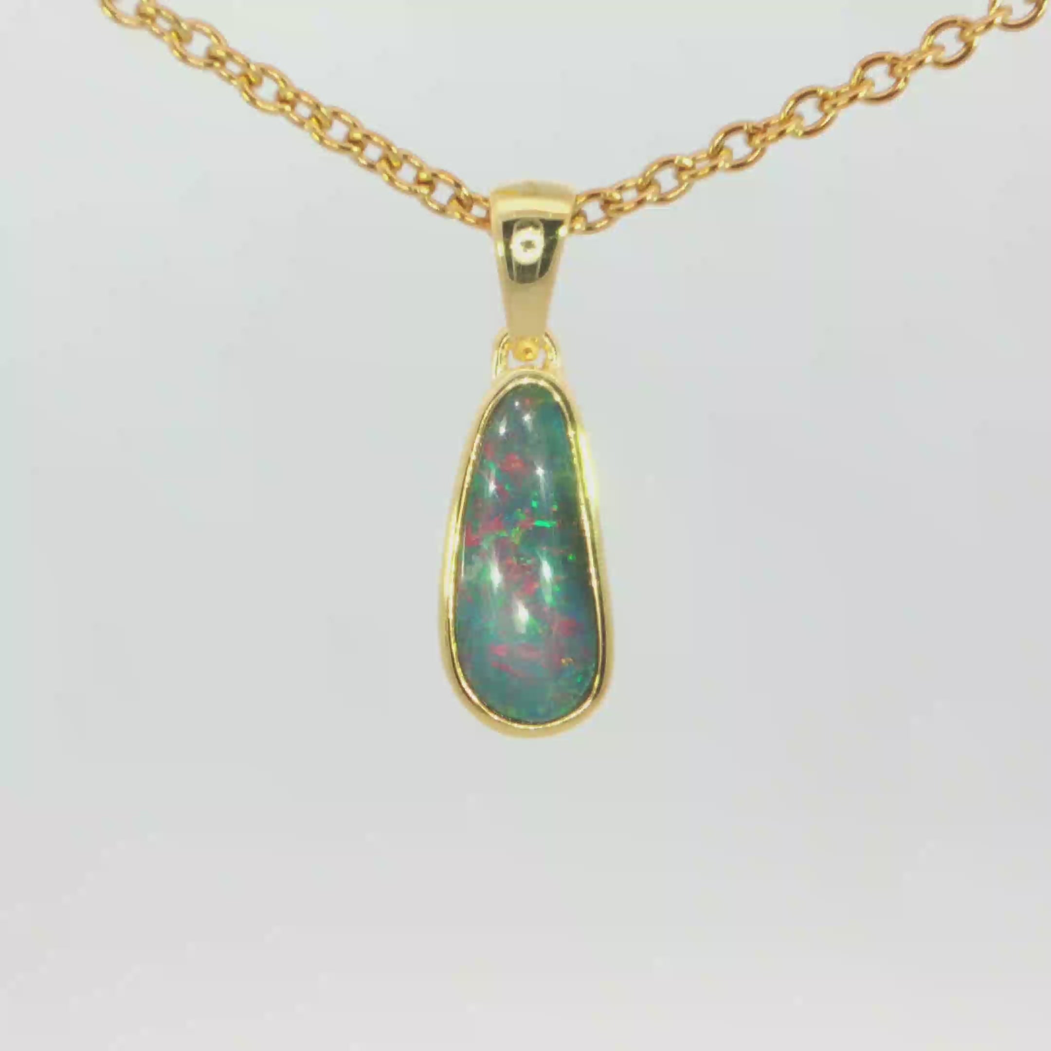 Australian Doublet Opal Pendant in Gold Plated Sterling Silver - Multicolour