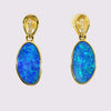Doublet Opal Earrings in 14K Yellow Gold (Green-Blue)