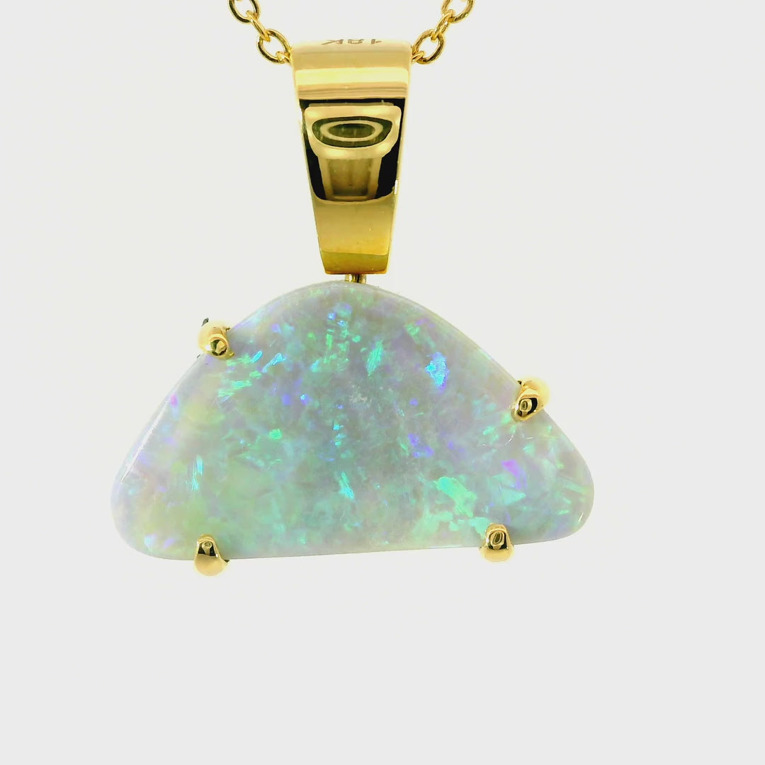 Light Opal Pendant In 18k Yellow Gold - Green-Blue