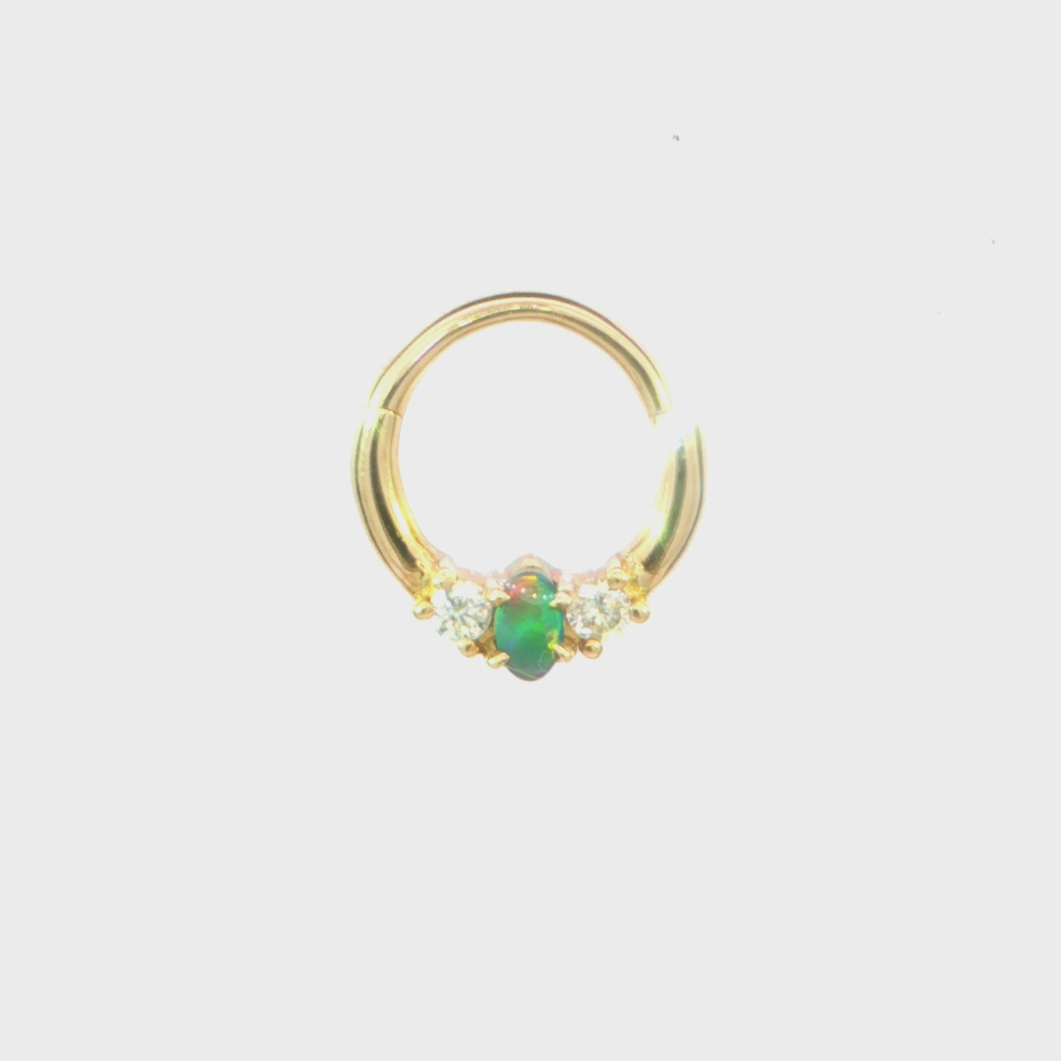Australian Black Opal Hinged Ring set in 9k Yellow Gold