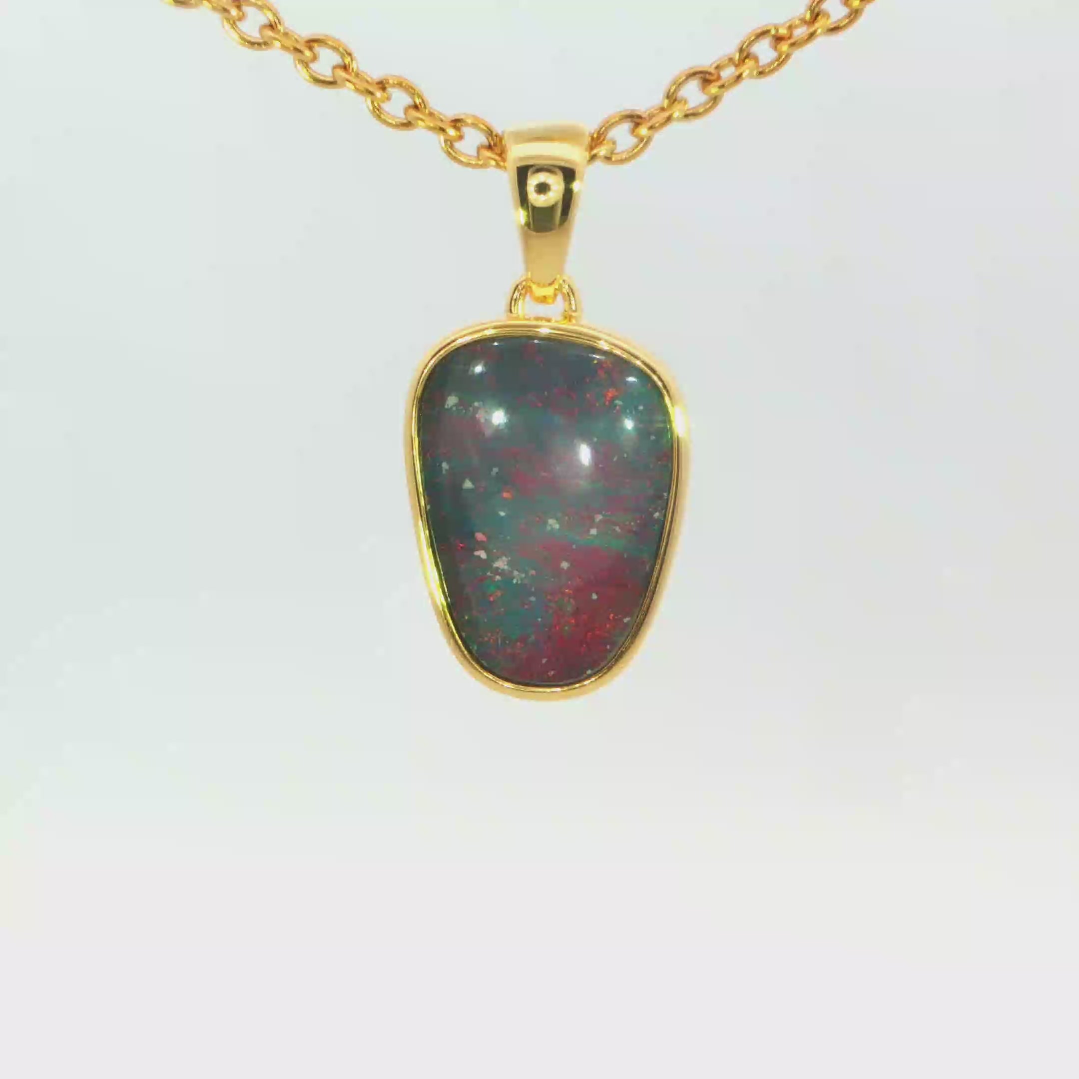 Australian Double Opal Pendant in Gold Plated Sterling Silver - Multicolour