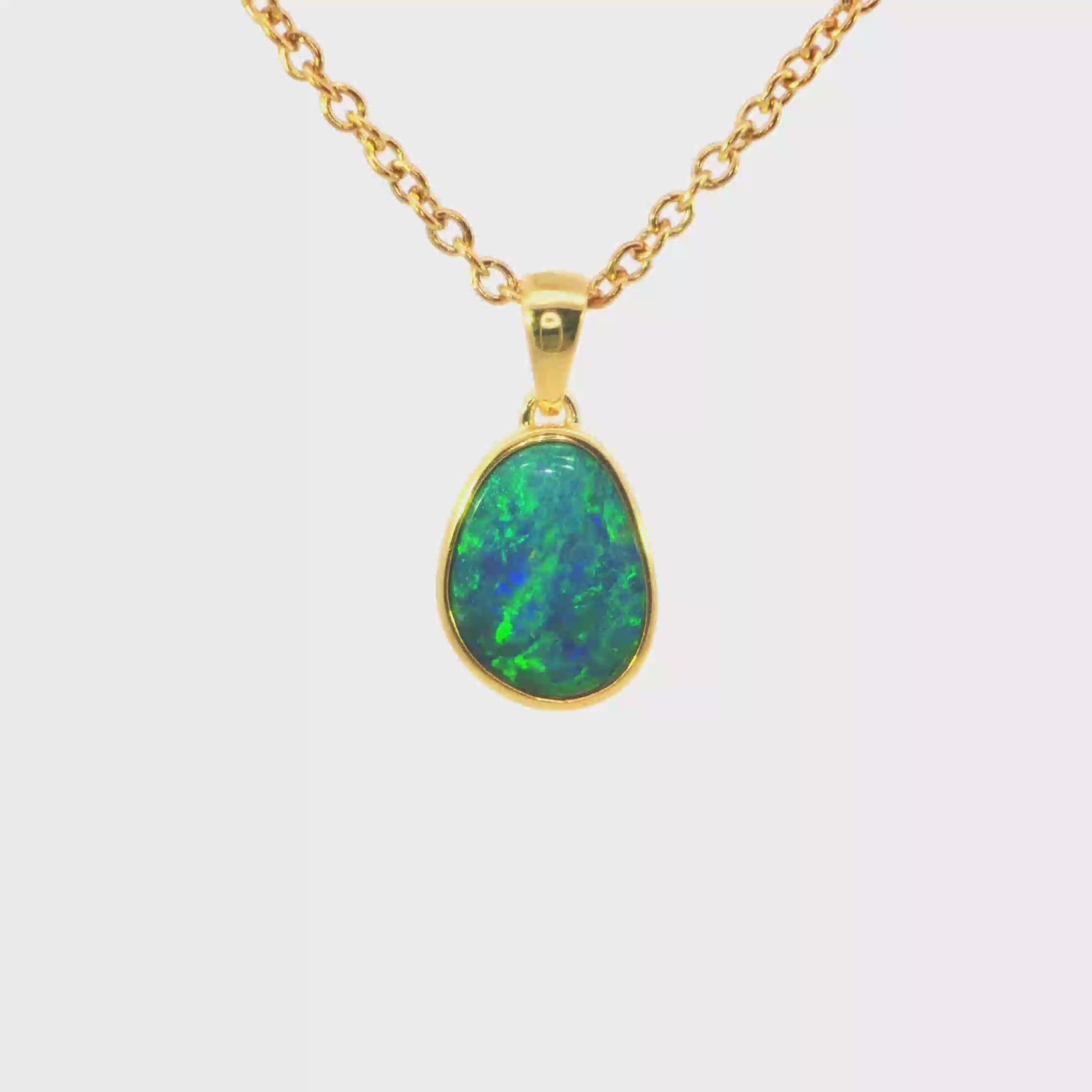 Australian Doublet Opal Pendant in Gold Plated Sterling Silver - Green-Blue