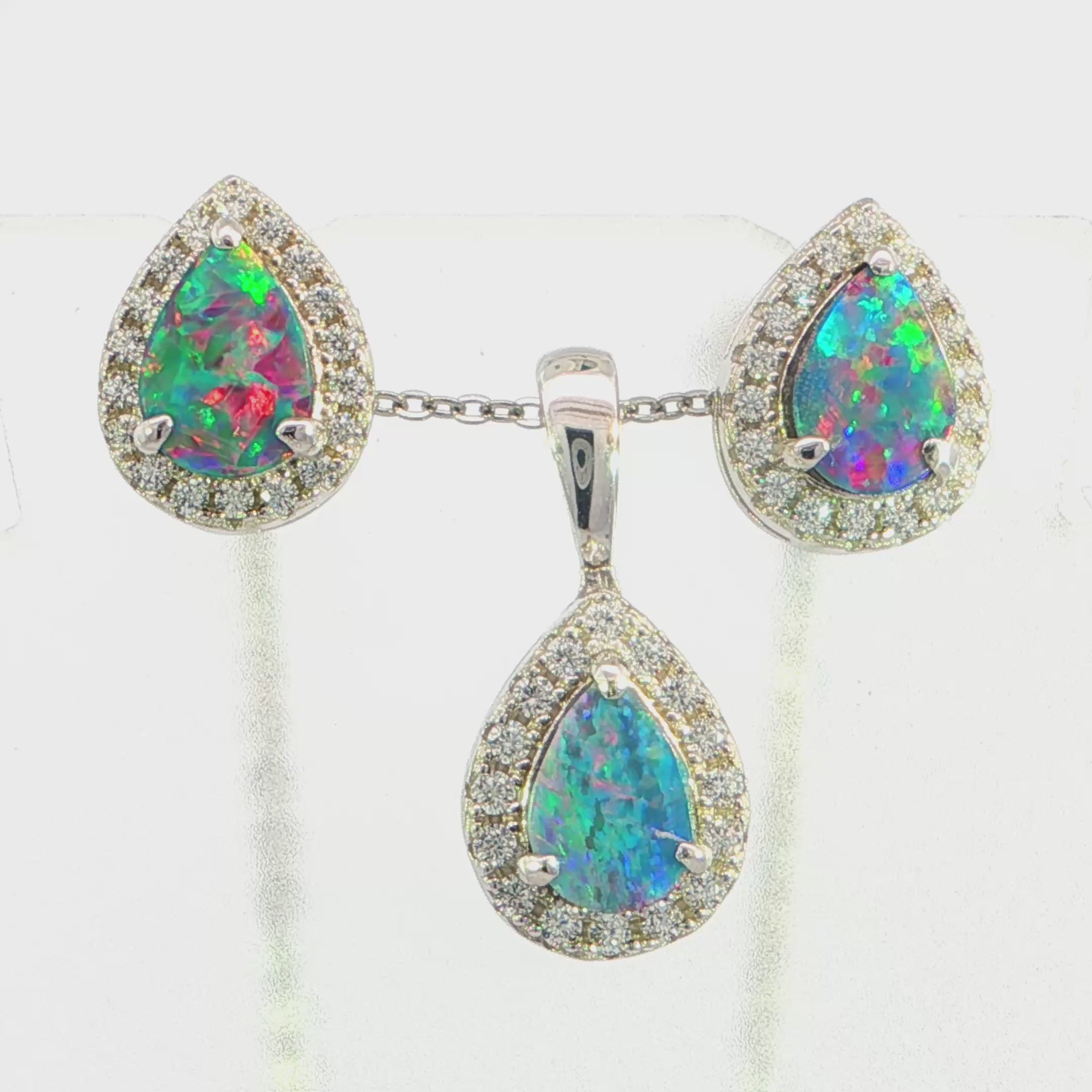 Doublet Opal Pendant and Earrings Combo Set in 925 Sterling Silver - Multicolour