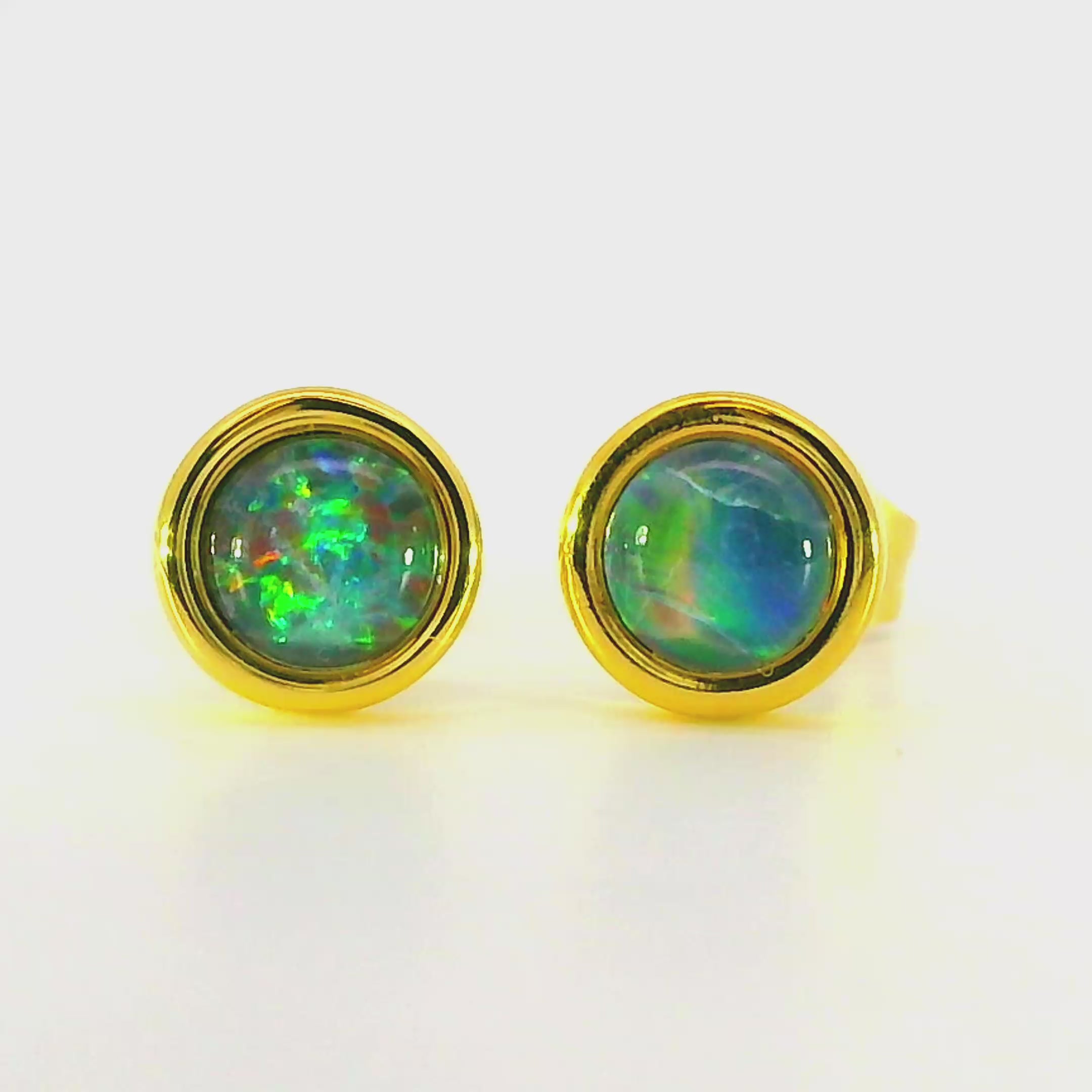Triplet Opal Earring in Gold Plated Stainless Steel - Multicolour