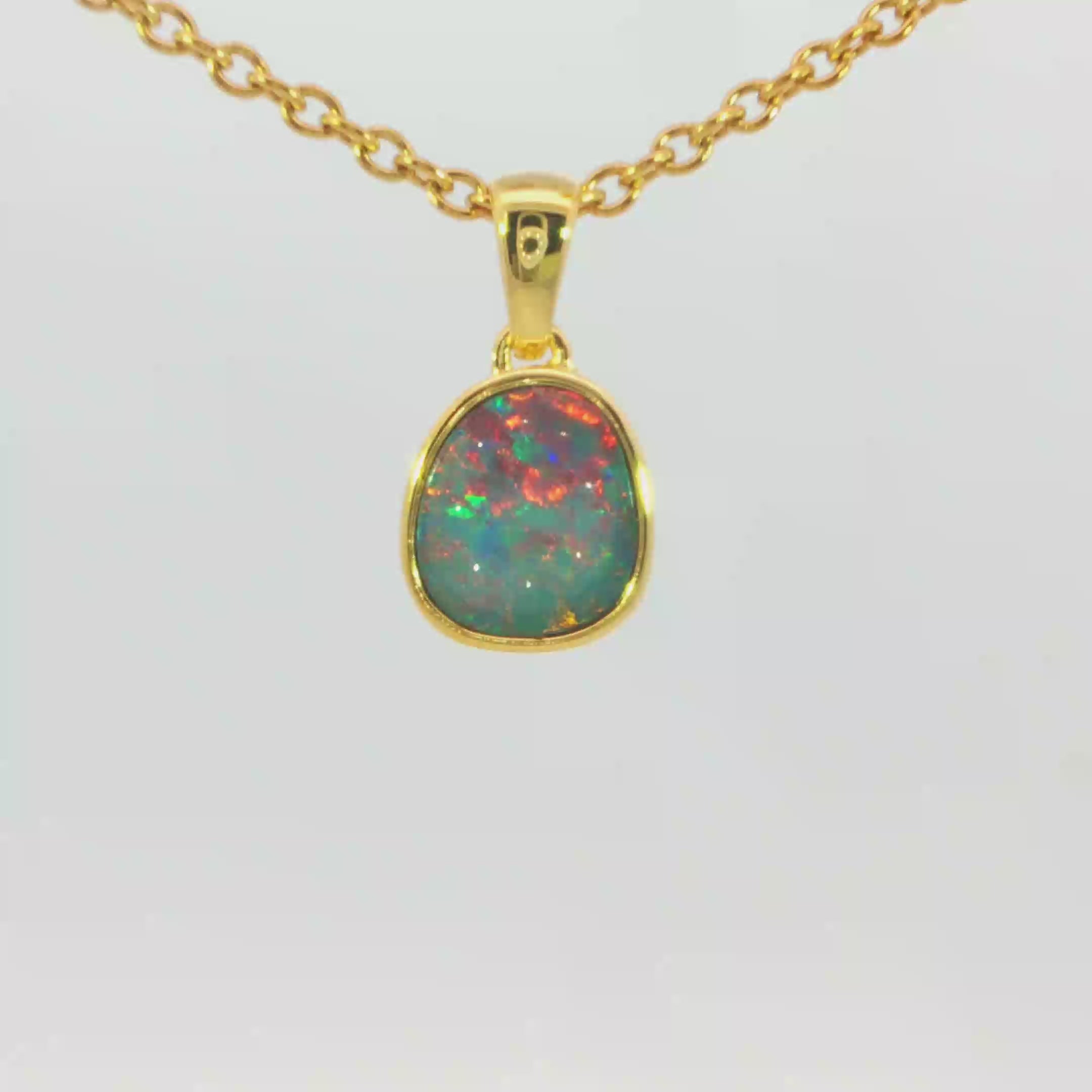 Australian Doublet Opal Pendant in Gold Plated Sterling Silver - Multicolour