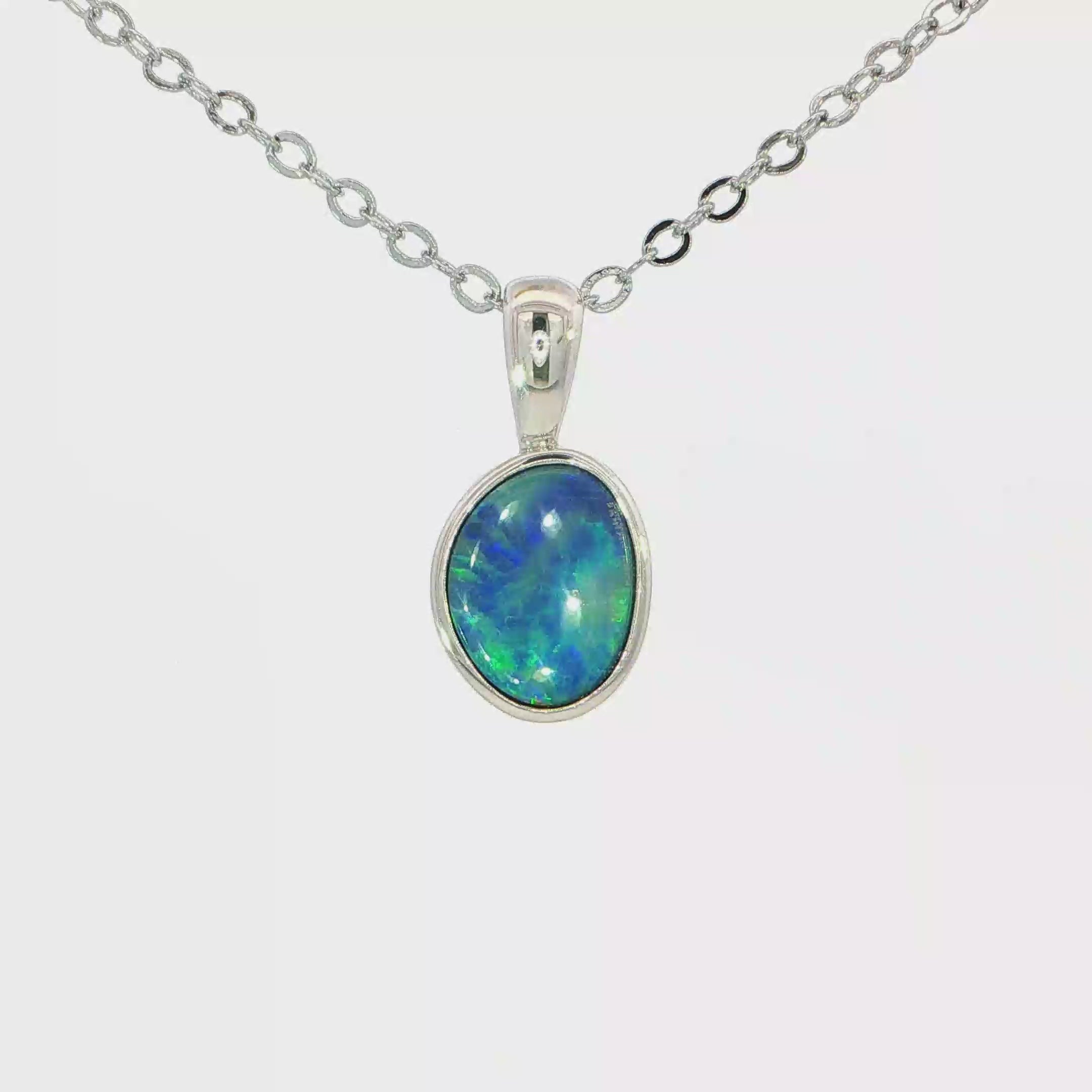 Australian Doublet Opal Pendant set in 925 Sterling Silver - Blue-Green