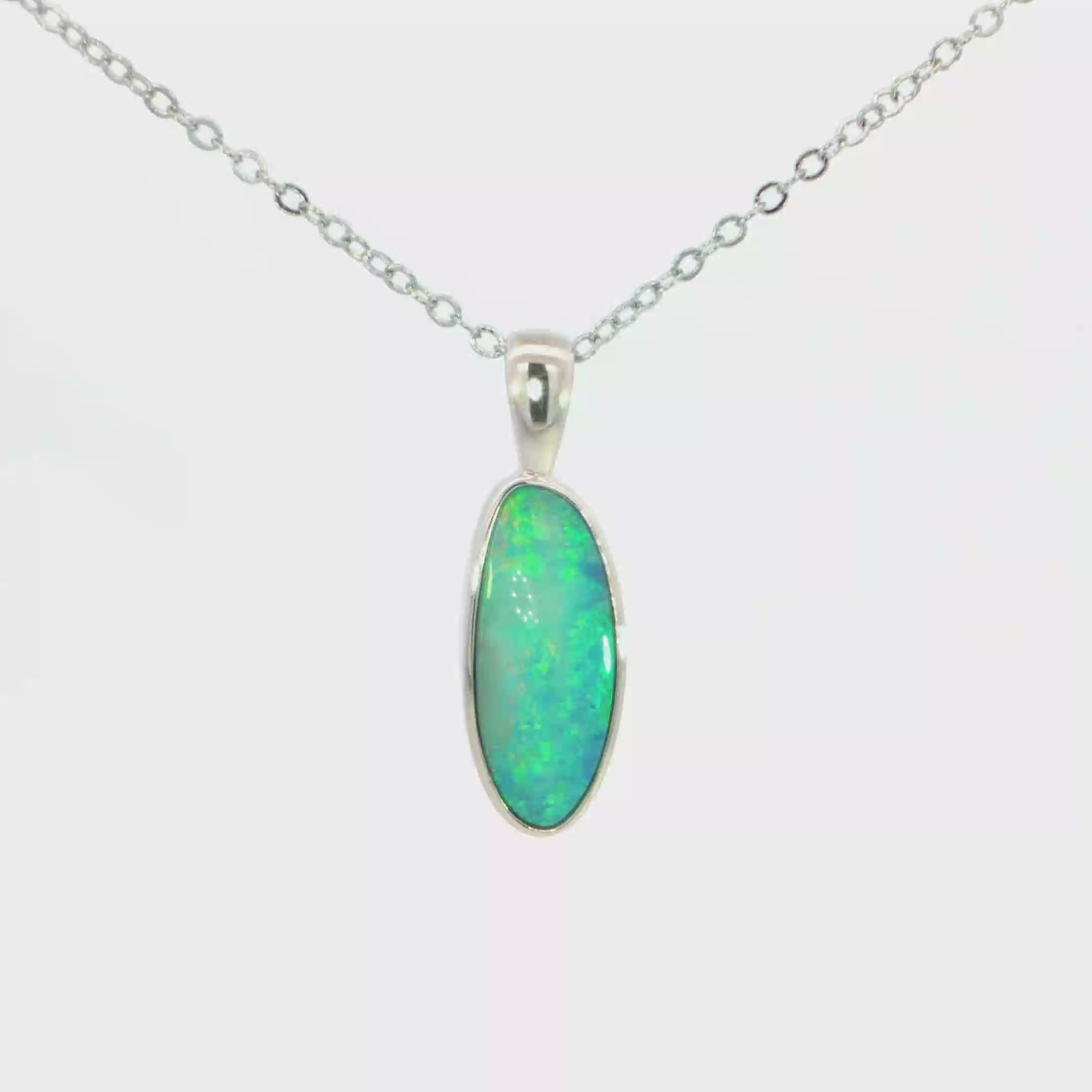 Australian Doublet Opal Pendant set in 925 Sterling Silver - Green-Blue