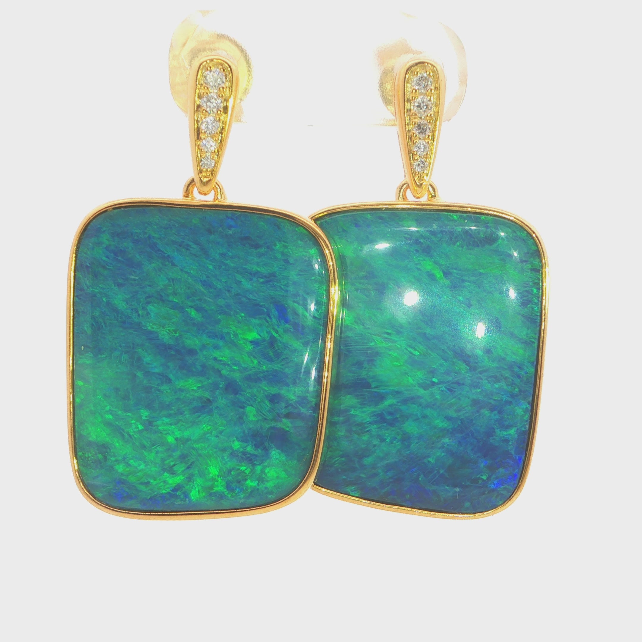 Australian Doublet Opal Drop Earrings 23x15mm Blue Green with CZ Gold Plated Sterling Silver