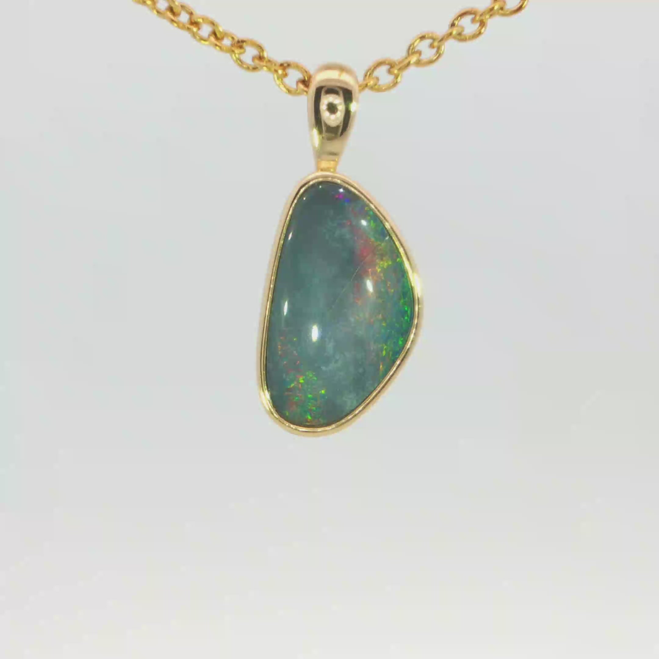 Australian Doublet Opal Pendant in Gold Plated Sterling SIlver - Multicolour