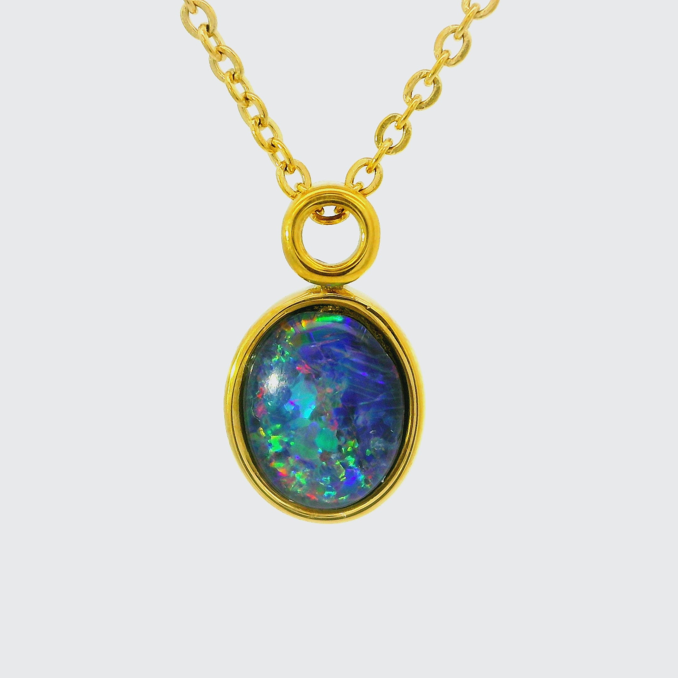 Triplet Opal Pendant in Gold Plated Stainless Steel - Multicolour
