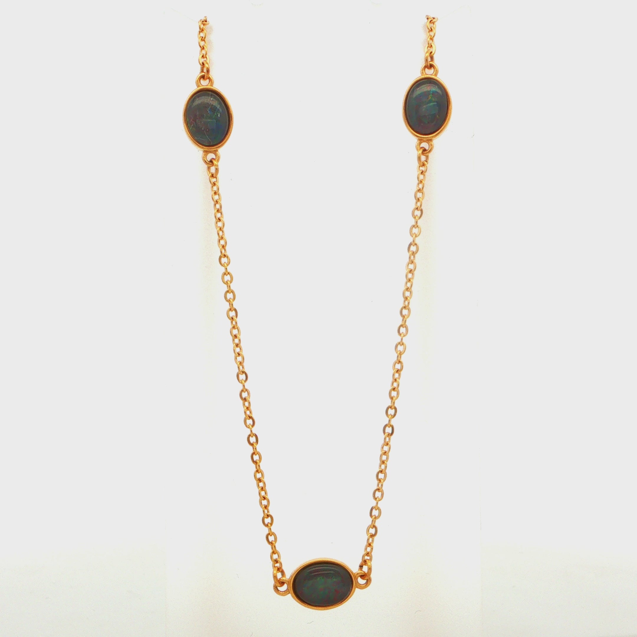 Triplet Opal Pendant set in Gold Plated Stainless Steel - Multicolour