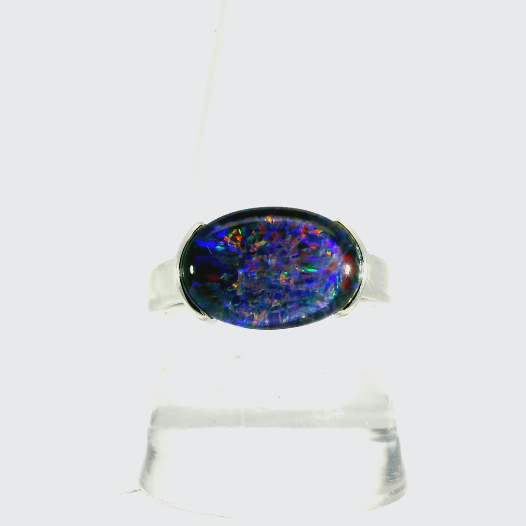 Triplet Opal Men's Ring in 925 Sterling Silver - Multicolour