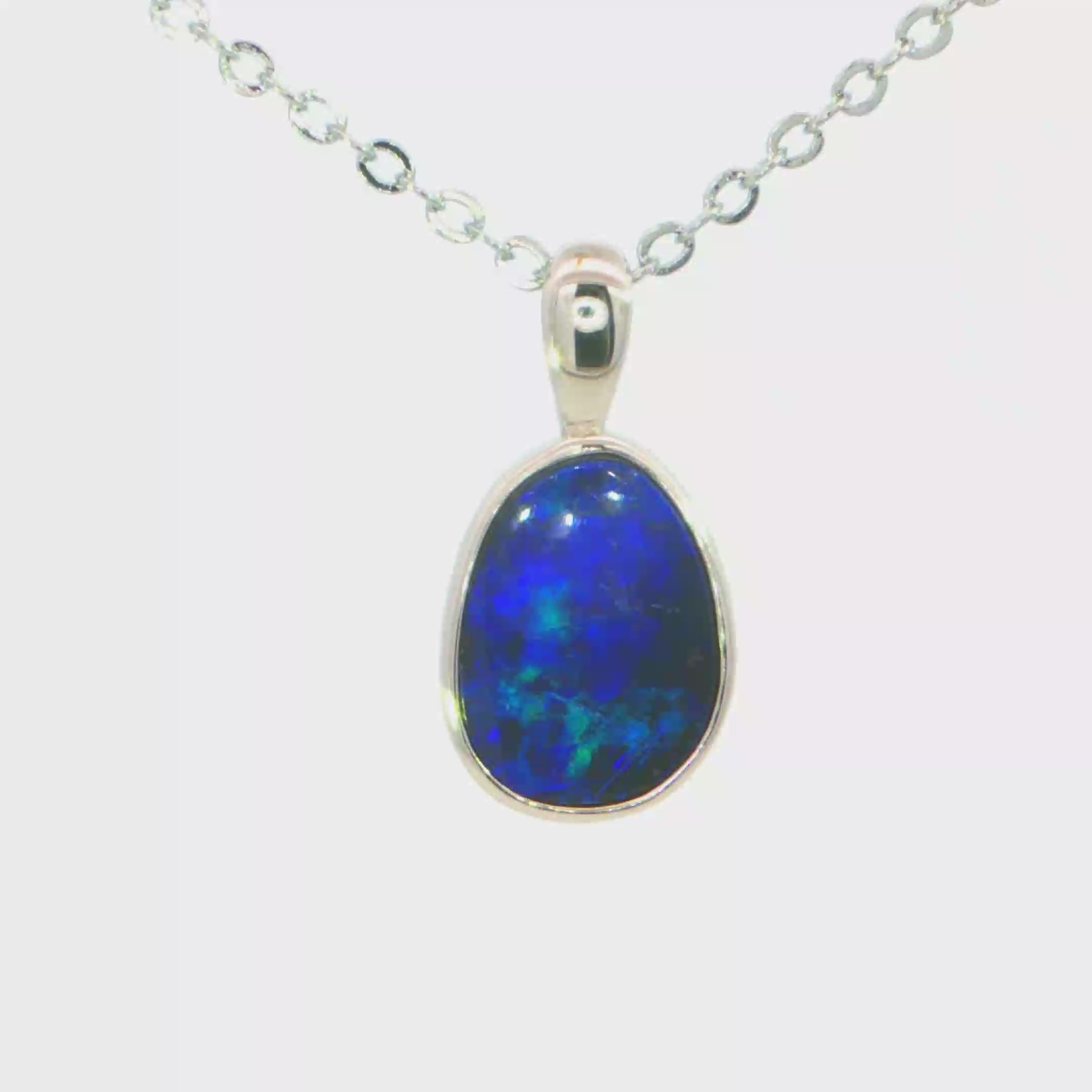 Australian Doublet Opal Pendant set in 925 Sterling Silver - Blue
