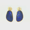 Australian Doublet Opal Earrings 14x9mm Deep Blue Gold Plated with Cubic Zirconia