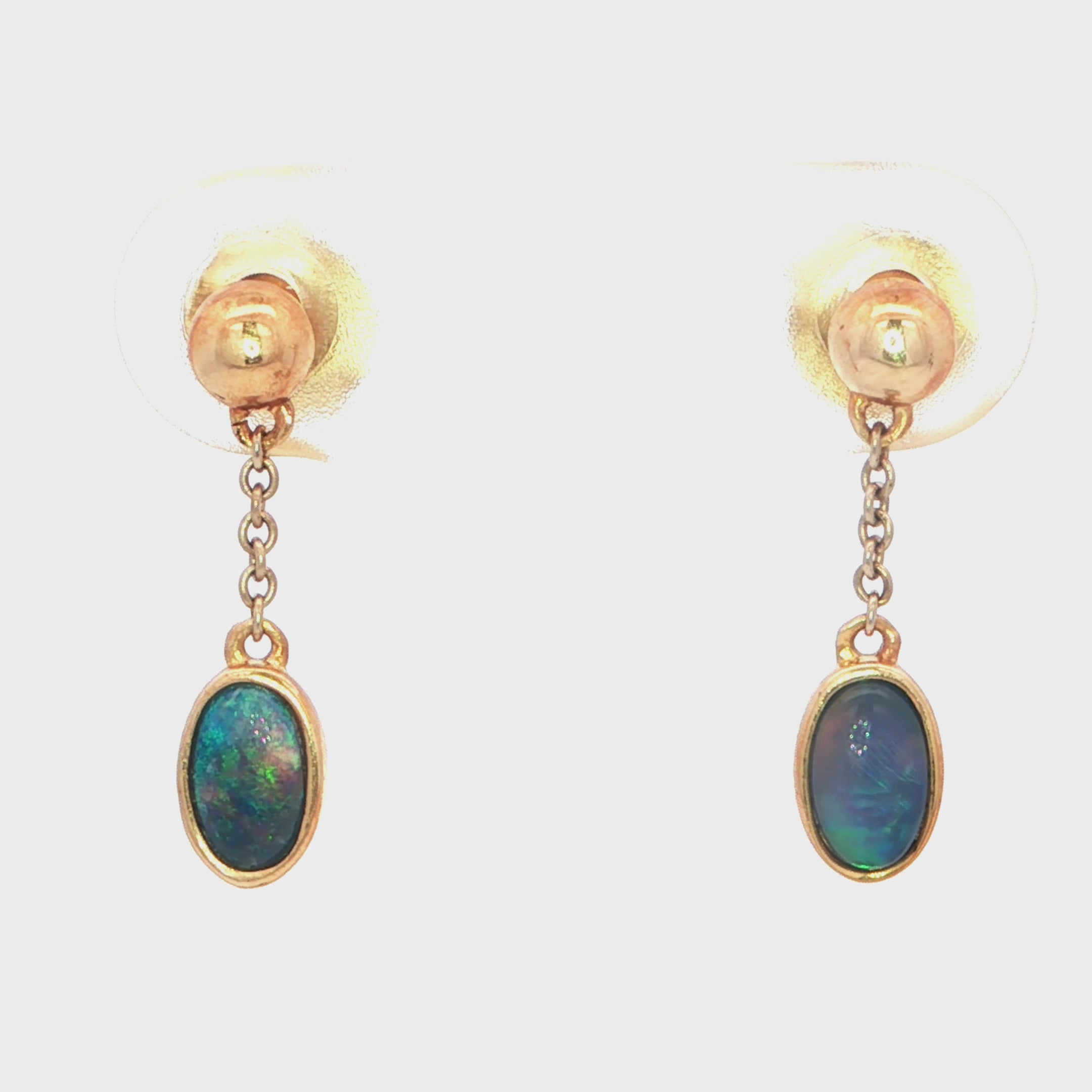 Yellow Gold Dangle Earrings with Cabochon Opal Gemstones