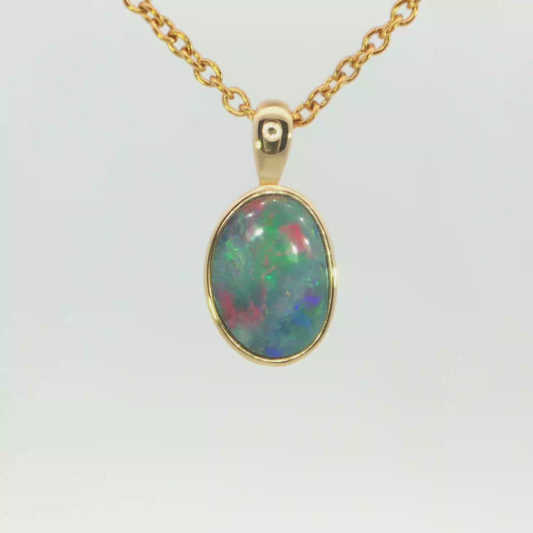 Australian Doublet Opal Pendant in Gold Plated Sterling Silver - Multicolour