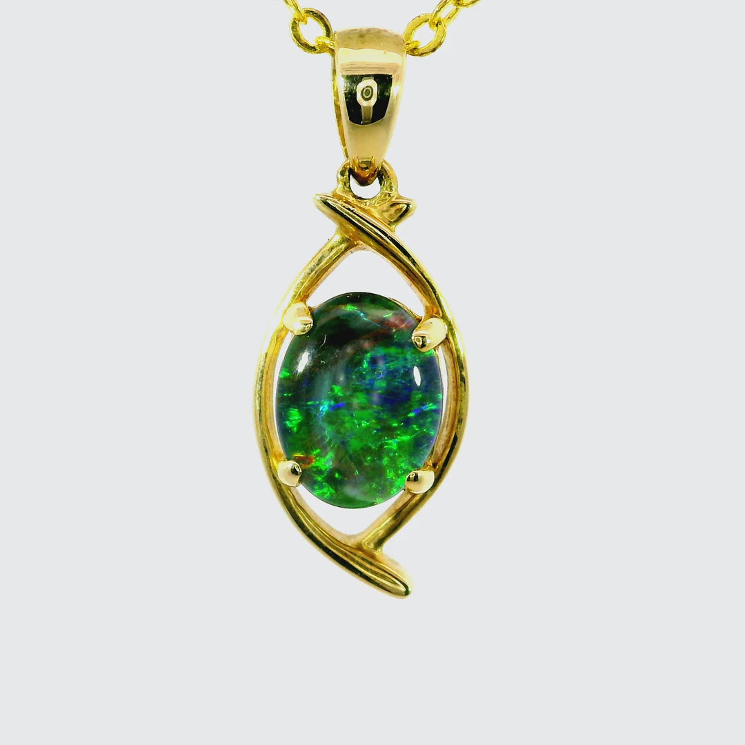Triplet Opal Pendant in 9K Yellow Gold - Green-Blue