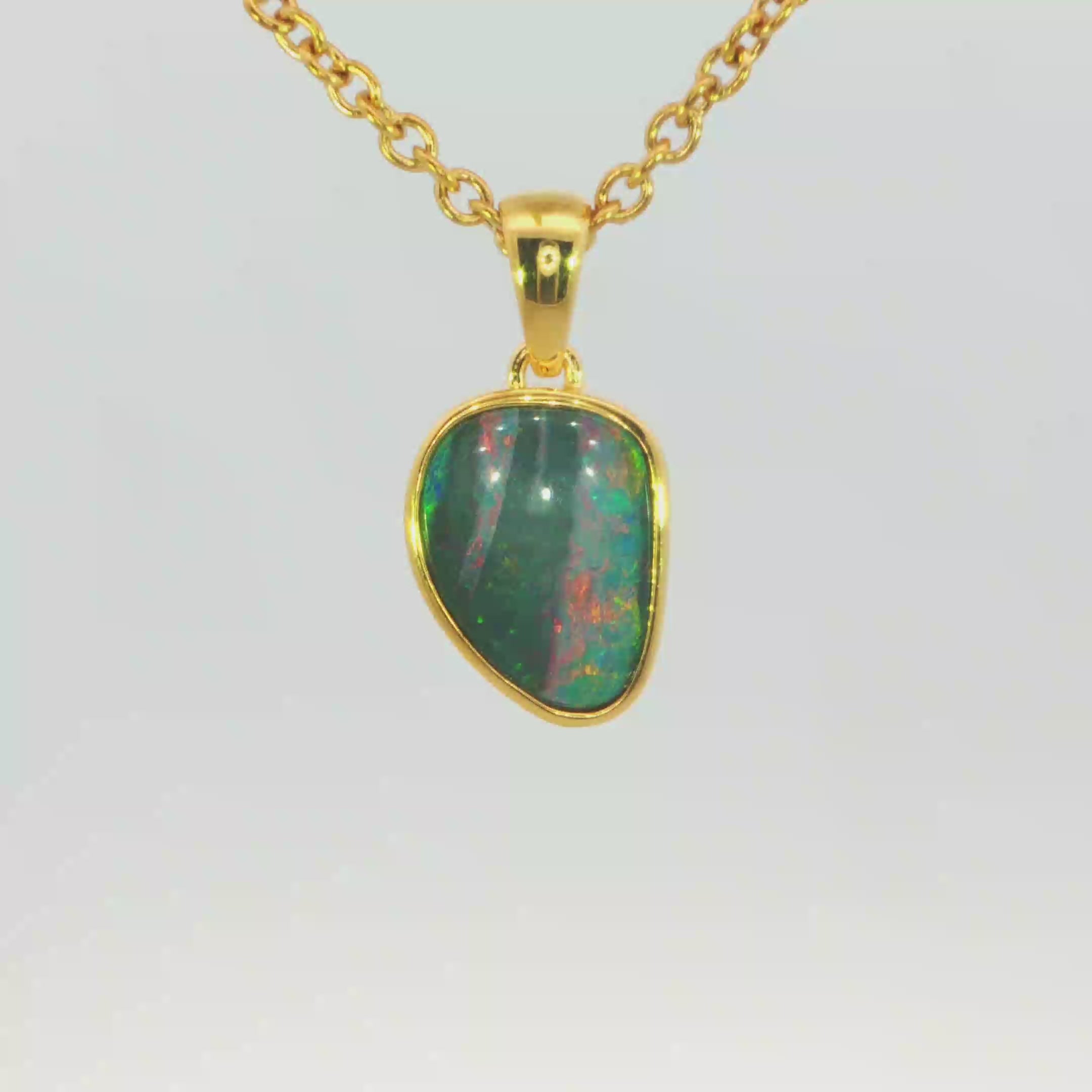 Australian Doublet Opal Pendant in Gold Plated Sterling Silver - Multicolour