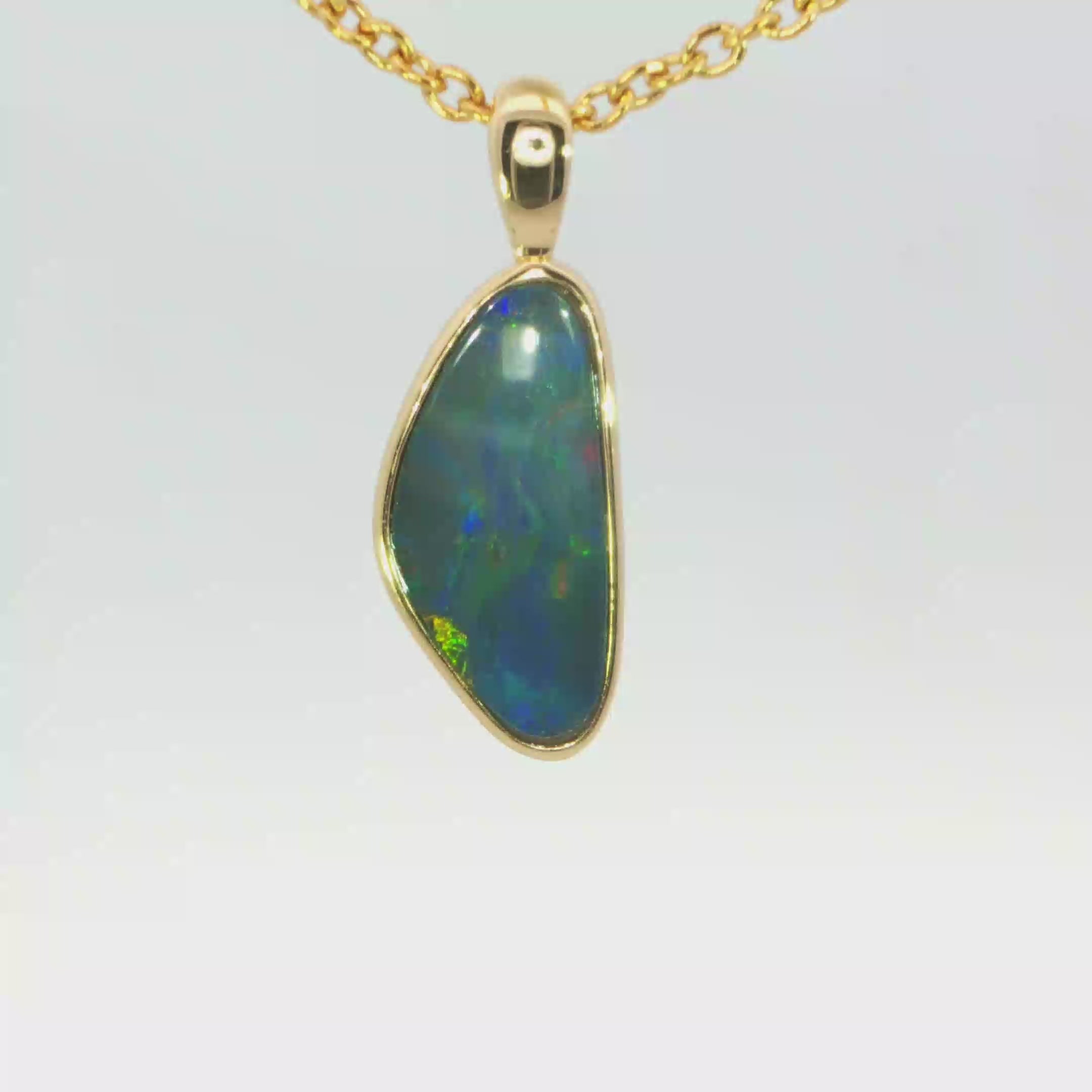 Australian Doublet Opal Pendant in Gold Plated Sterling Silver - Multicolour