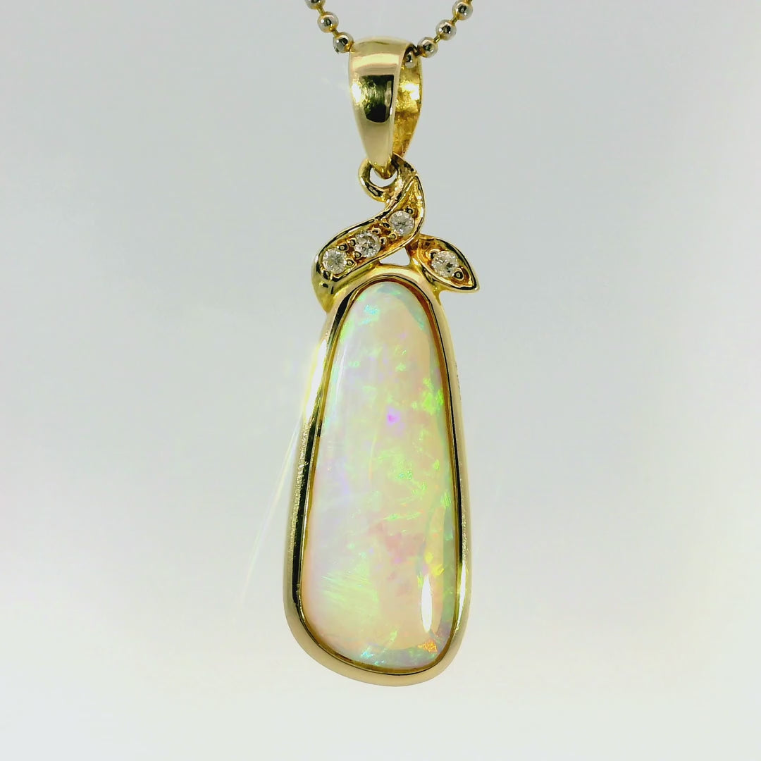 Light Opal Pendant in 14K Yellow Gold - Green-Blue