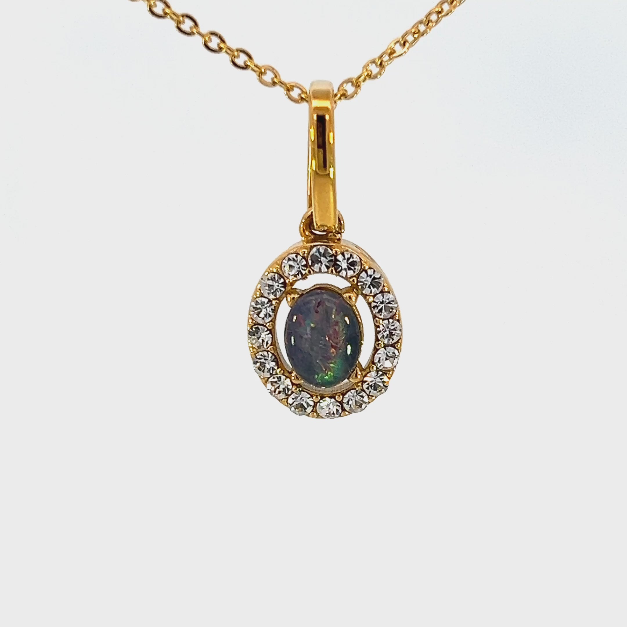 Triplet Opal Pendant set in Gold Plated Stainless Steel - Multicolour