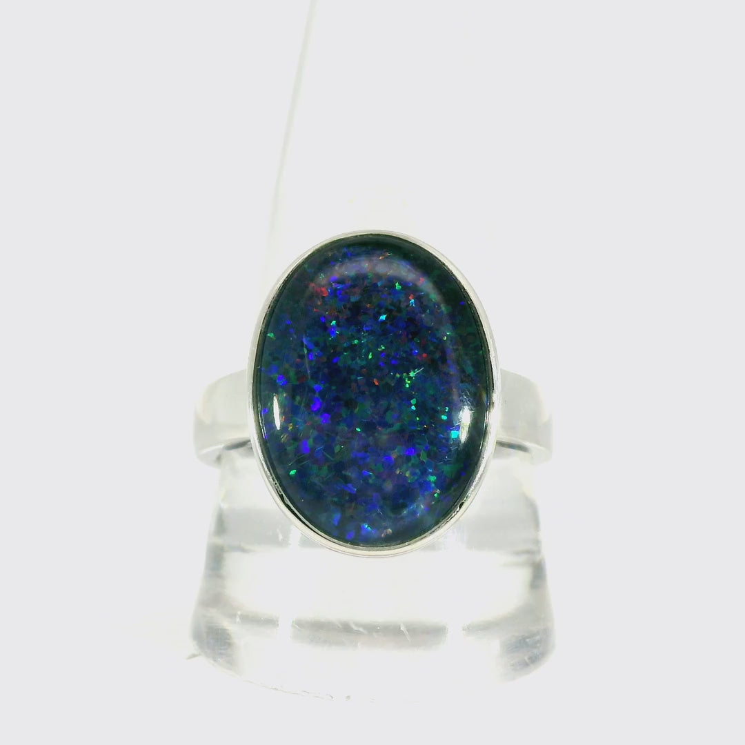 Triplet Opal Men's Ring in 925 Sterling Silver - Multicolour