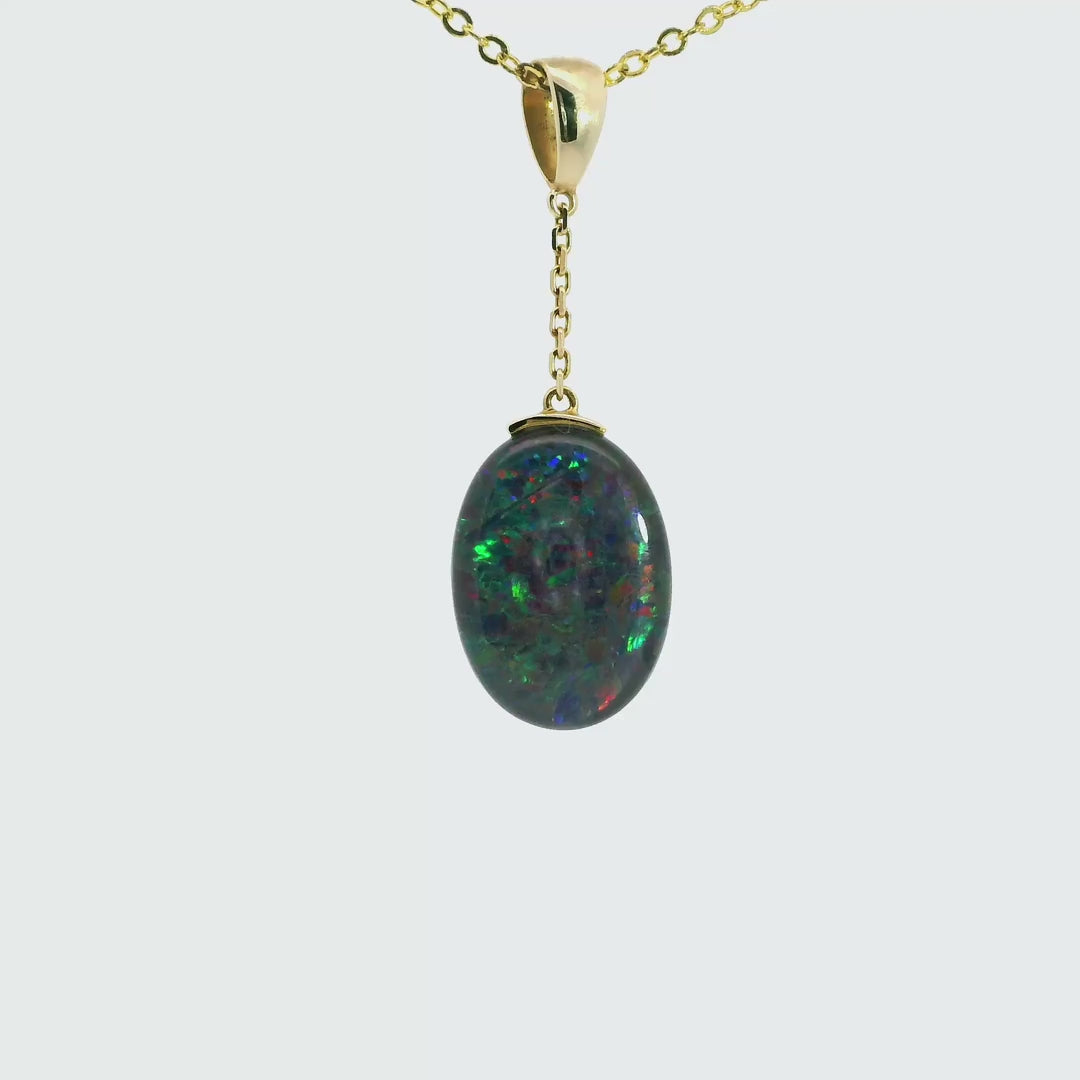 Triplet Opal Pendant in 10K Yellow Gold - Multicolour