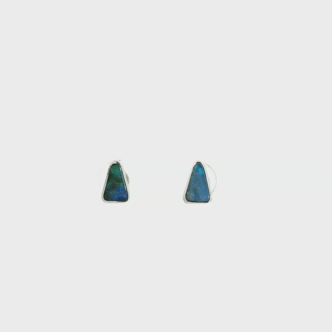 Boulder Opal Earrings in 925 Sterling Silver - Green-Blue