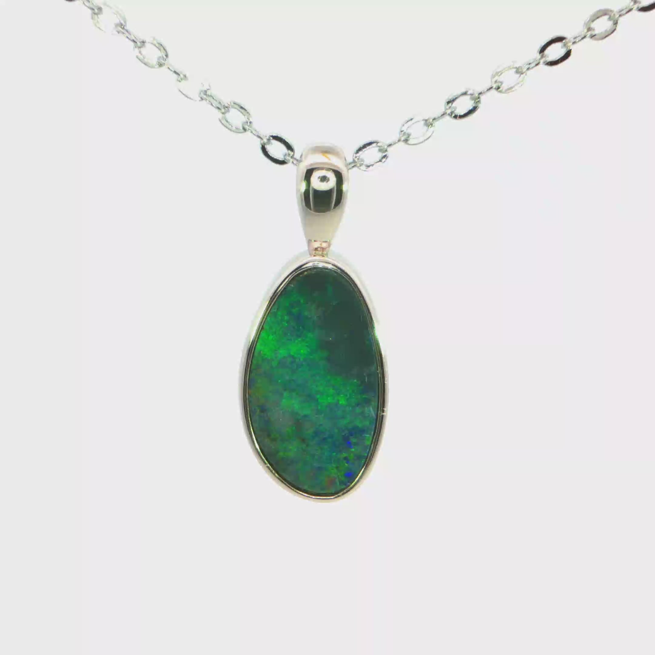 Australian Doublet Opal Pendant Set in 925 Sterling Silver - Green-Blue