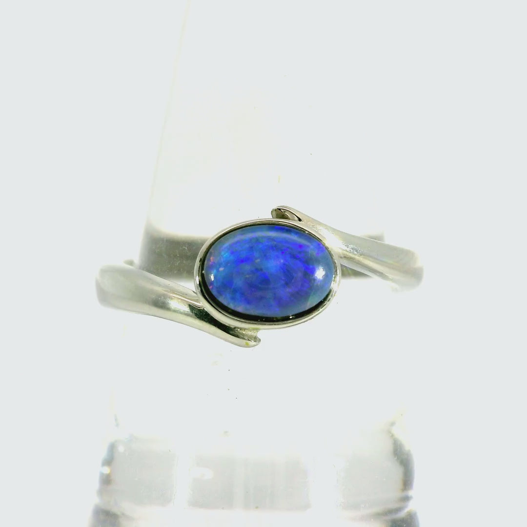 Dark Opal Ring in Stainless Steel - Green-Blue
