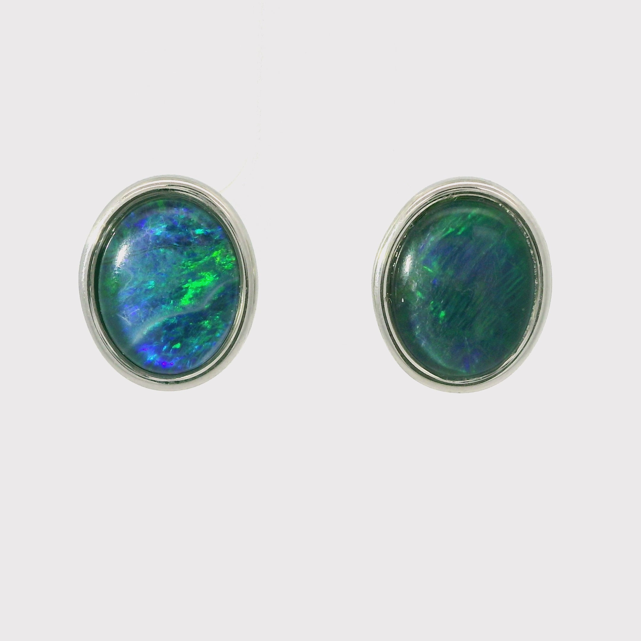Opal Triplet Earrings in Stainless Steel - Green and Blue