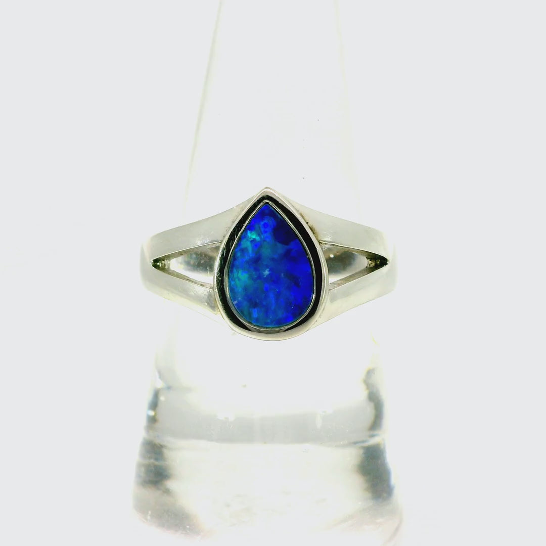 Doublet Opal Ring in 925 Sterling Silver - Green-Blue