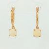 Video of a pair of gold hoop drop earrings with round iridescent opal gemstones