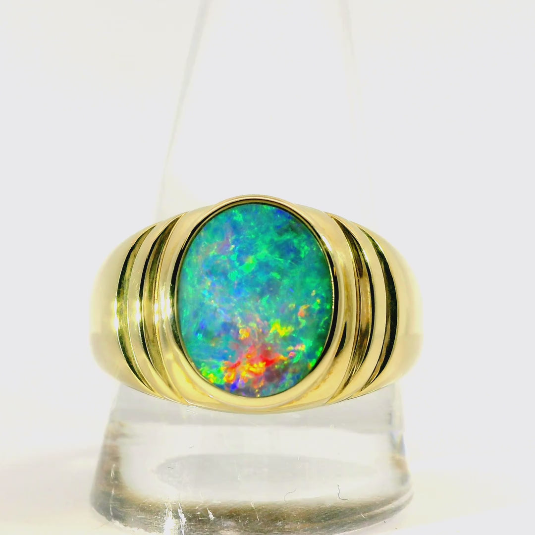 Doublet Opal Men's Ring in 14K Yellow Gold - Multicolour