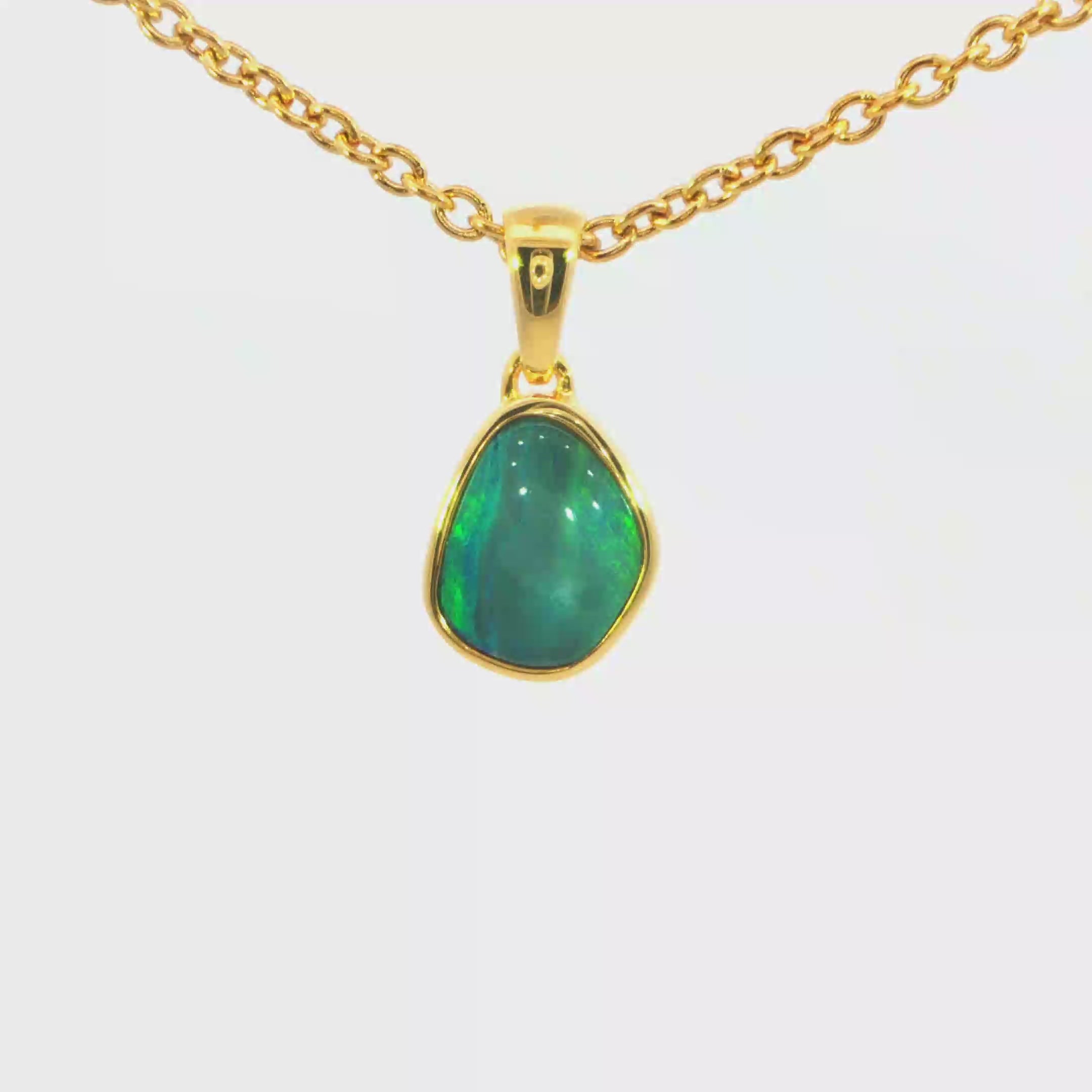 Australian Doublet Opal Pendant in Gold Plated Sterling Silver - Green-Blue