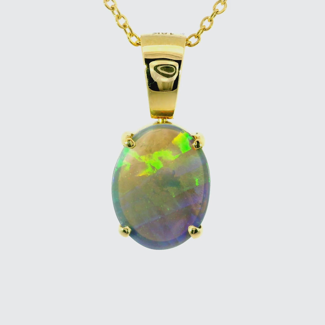 Dark Opal Pendant In 18k Yellow Gold - Multicolour