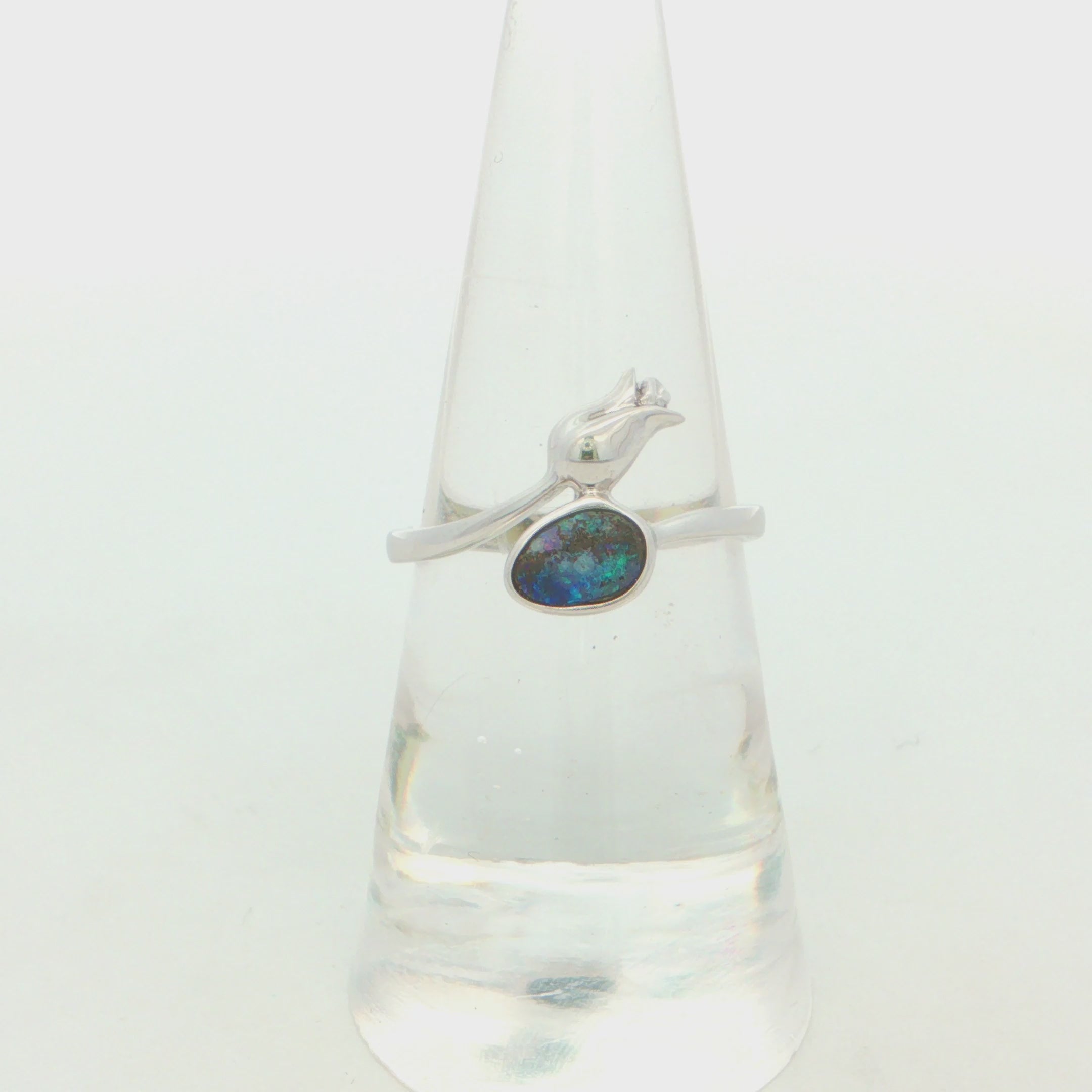 Boulder Opal Rose Ring set in 925 Sterling Silver - Blue-Green