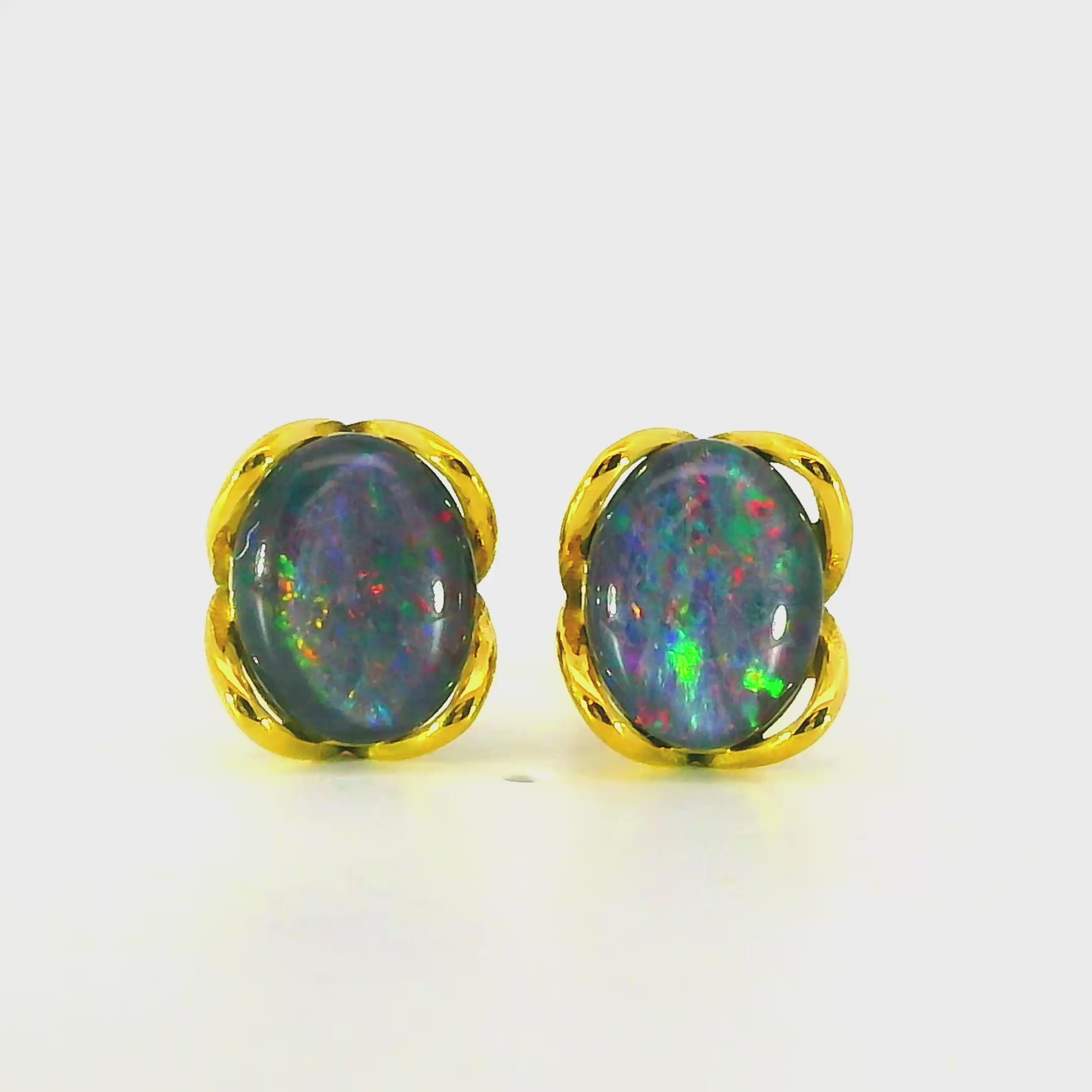 Triplet Opal Earrings in Gold Plated Stainless Steel - Multicolour