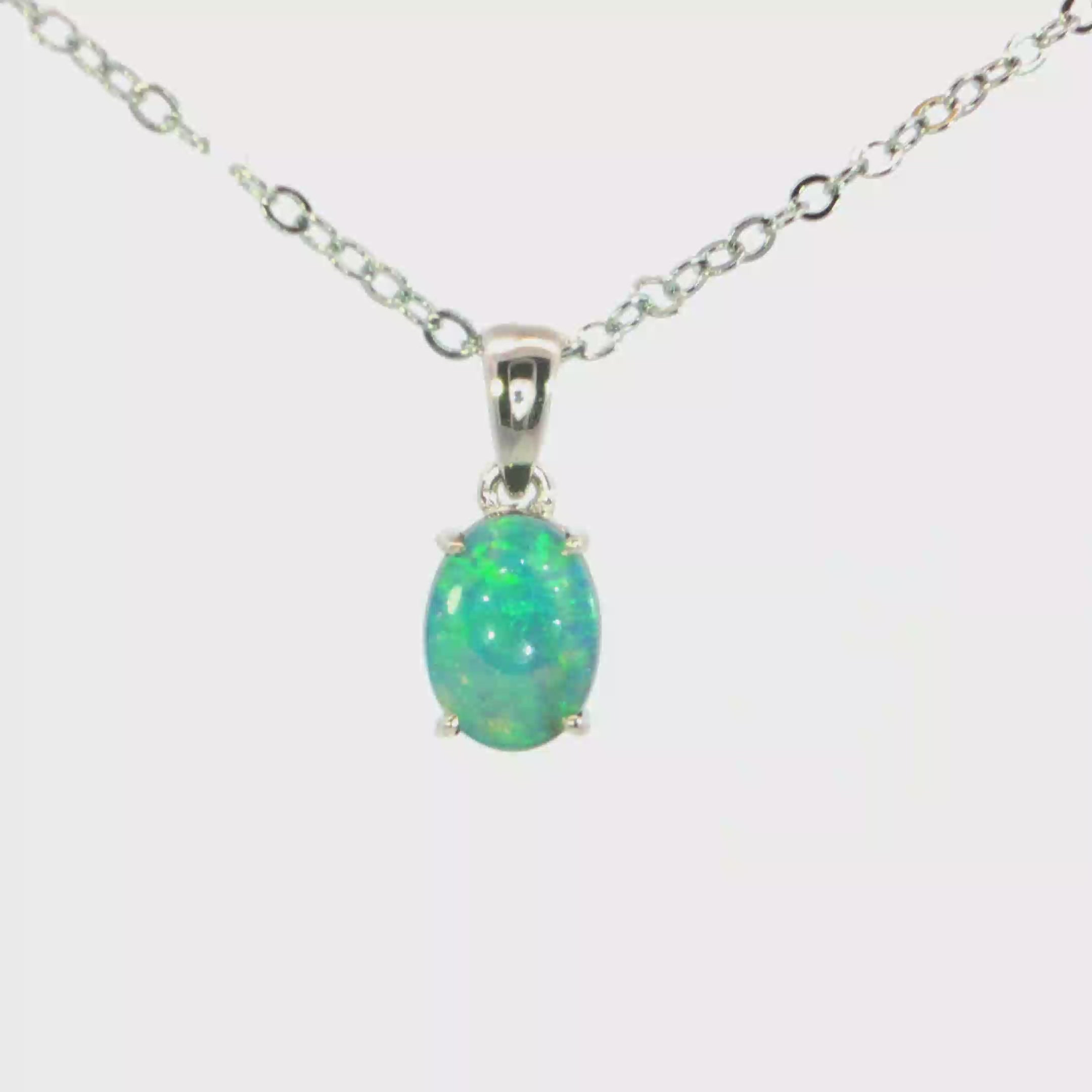 Australian Opal Doublet Pendant set in 925 Sterling Silver - Green-Blue