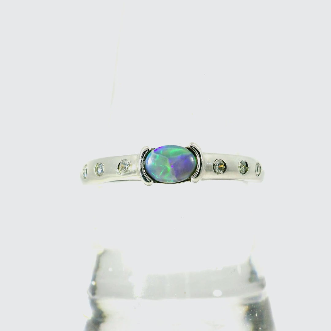 Dark Opal Ring In 925 Sterling Silver - Green and Blue
