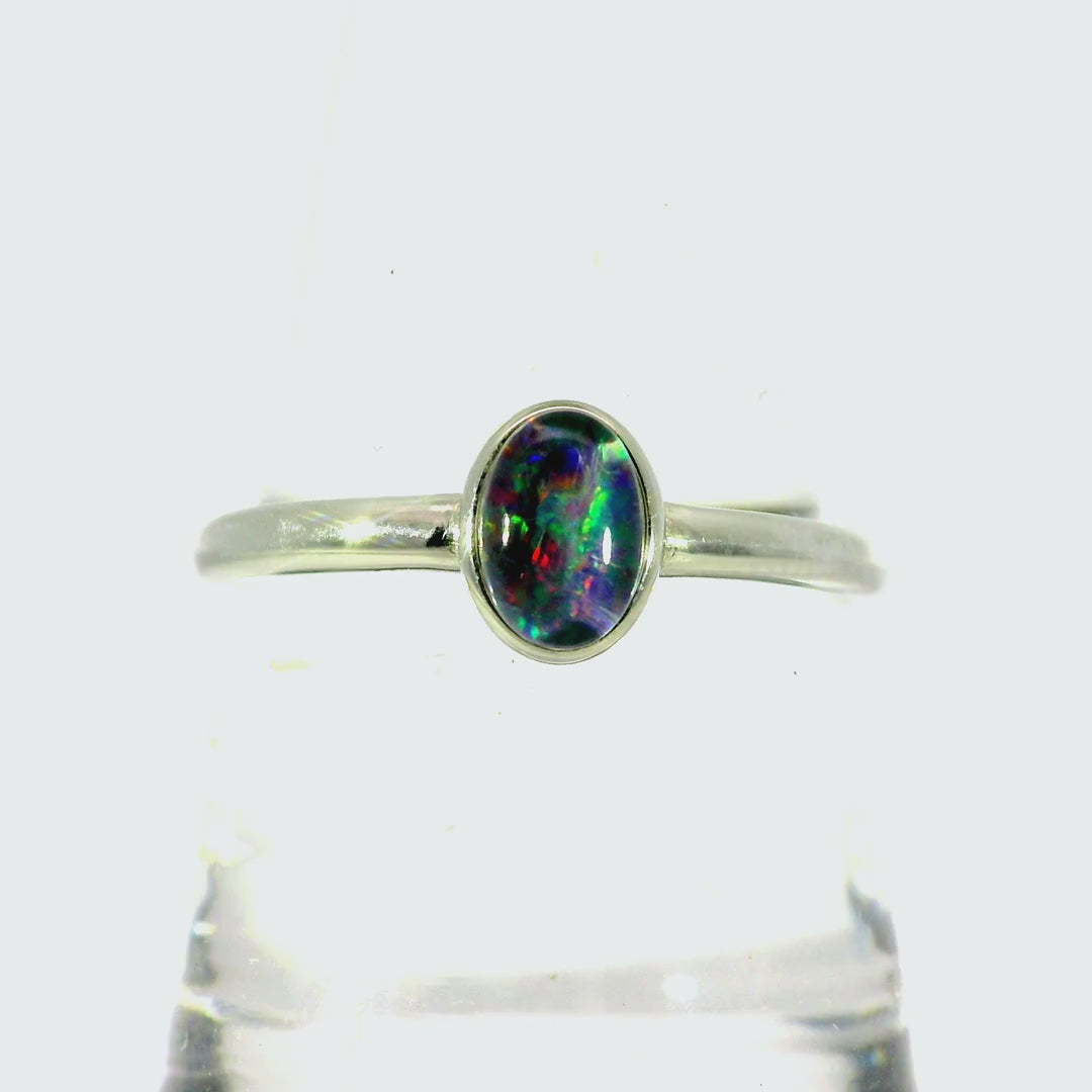 Triplet Opal Ring in Stainless Steel - Multicolour