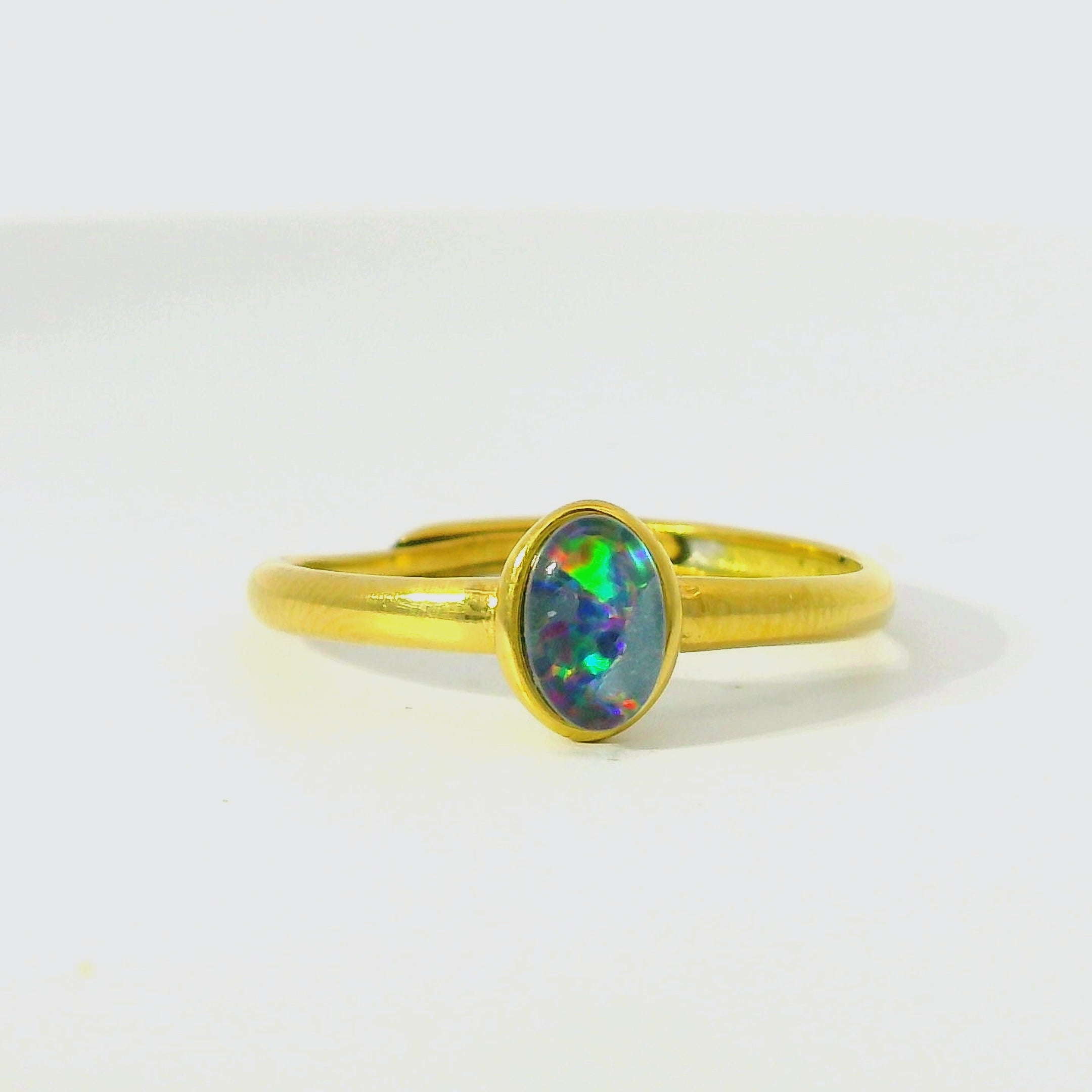 Triplet Opal Ring in Gold Plated Stainless Steel - Multicolour
